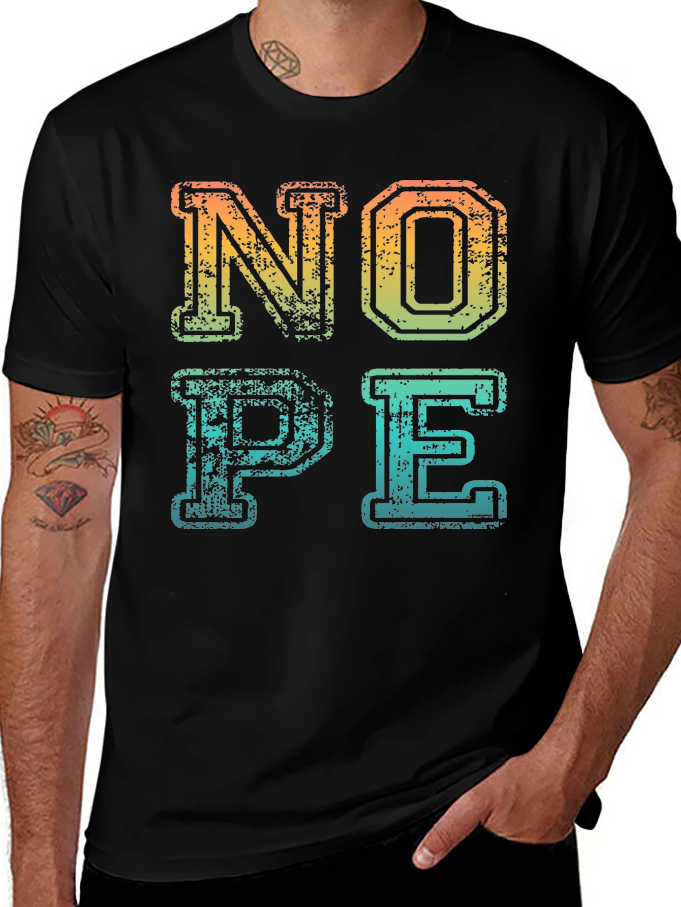 Variant 22 of Distressed Nope Graphic Print Tee - Casual Style