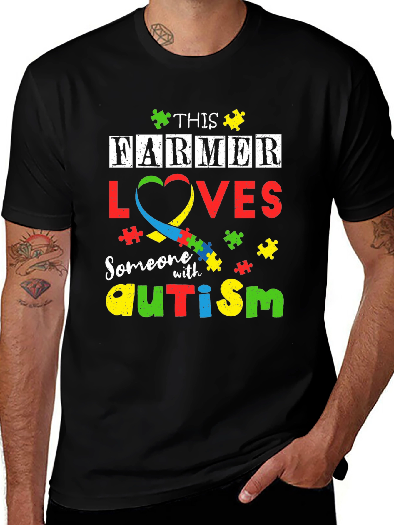 Autism Awareness Farmer T-Shirt - Supports Autism