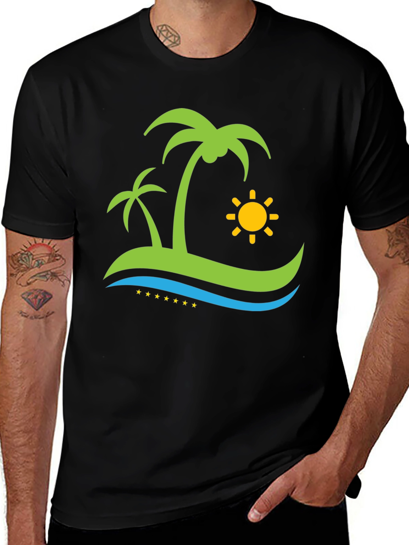 Variant 29 of Island Vibe Black T-Shirt: Palm Trees & Sun