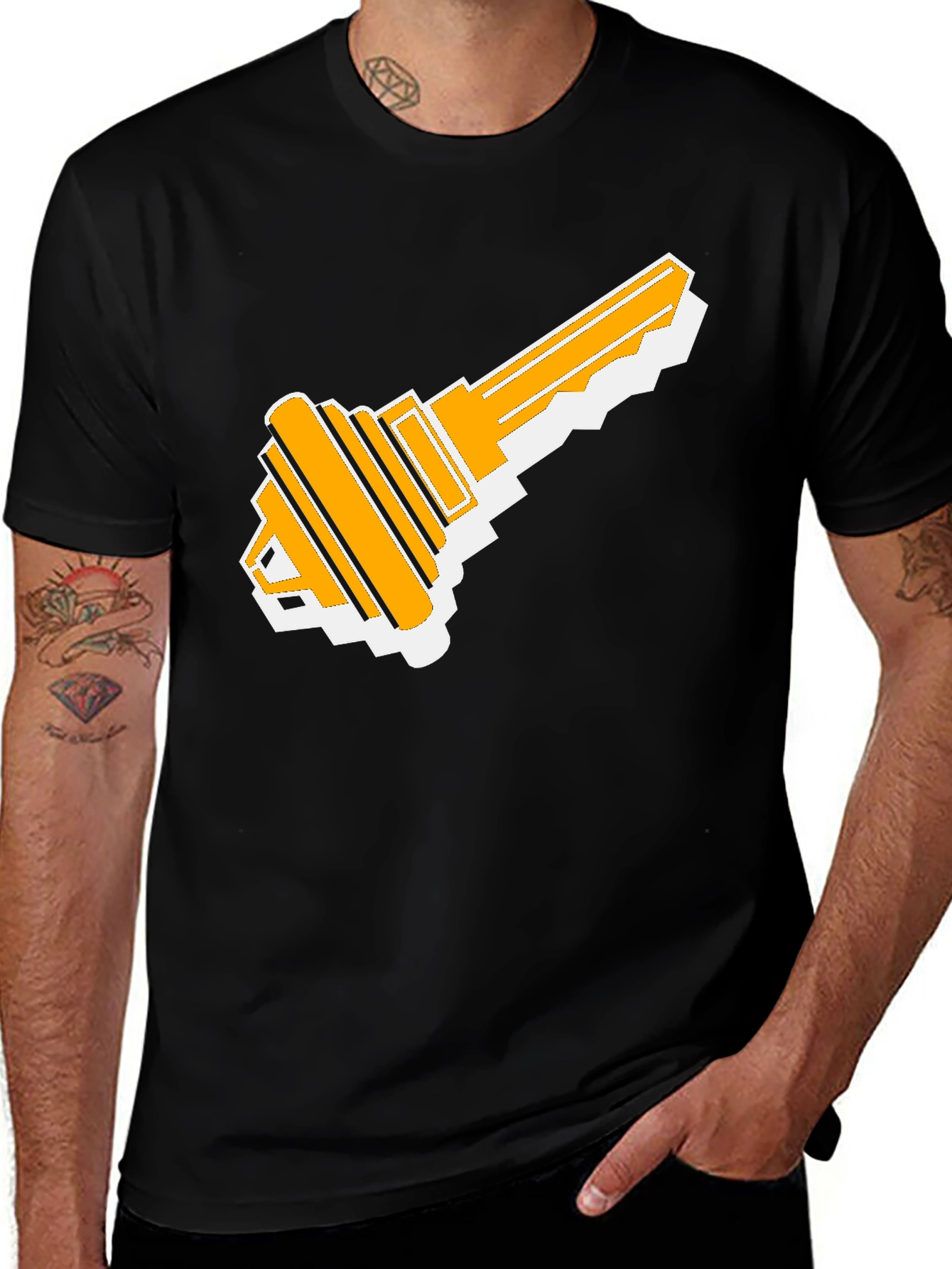 Variant 21 of Retro Key Graphic Tee - Black Cotton T-Shirt