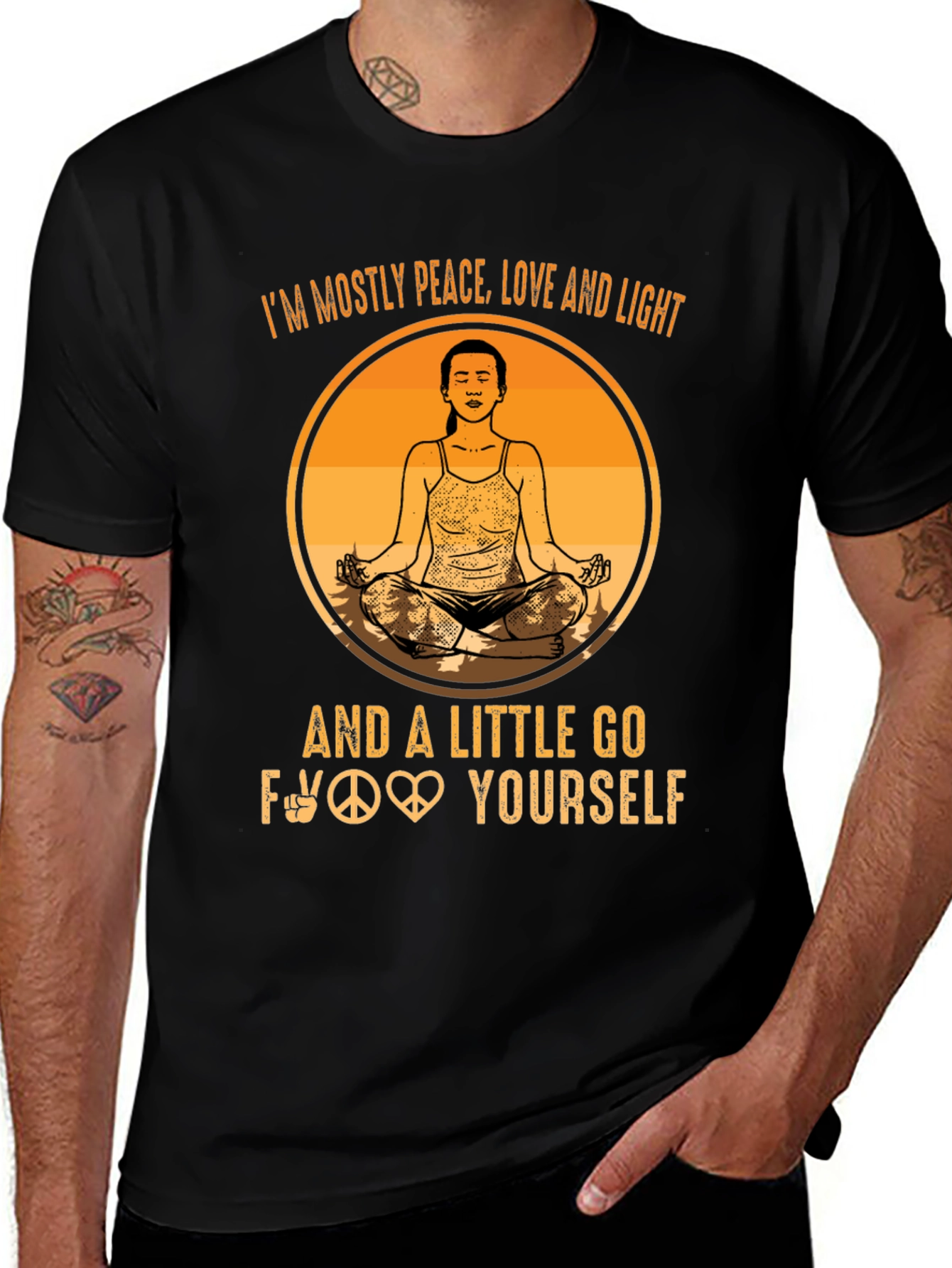 Variant 4 of Peace Love Light Funny Yoga Graphic Tee