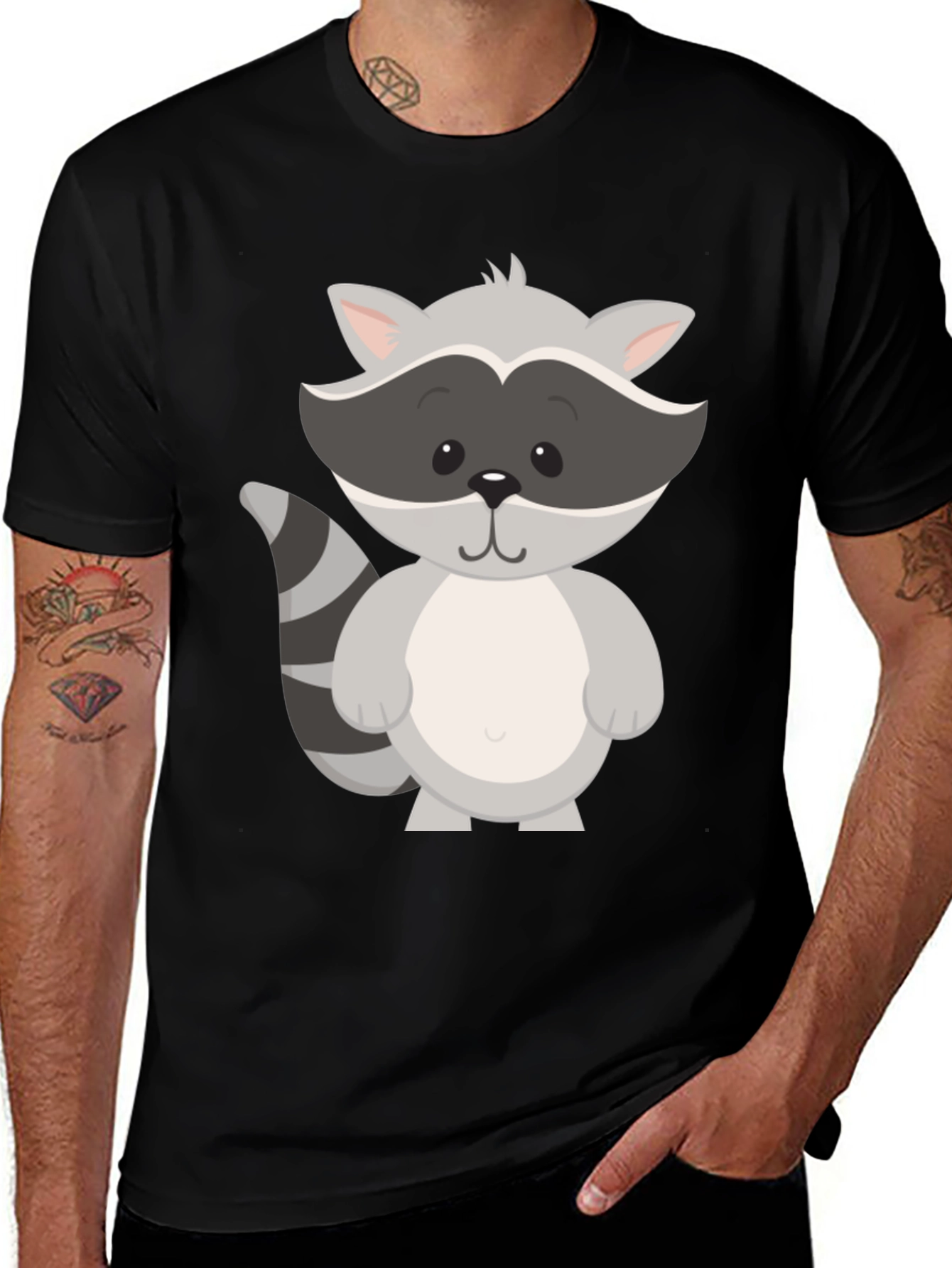 Variant 11 of Cute Raccoon Graphic Tee - Unisex Black T-Shirt