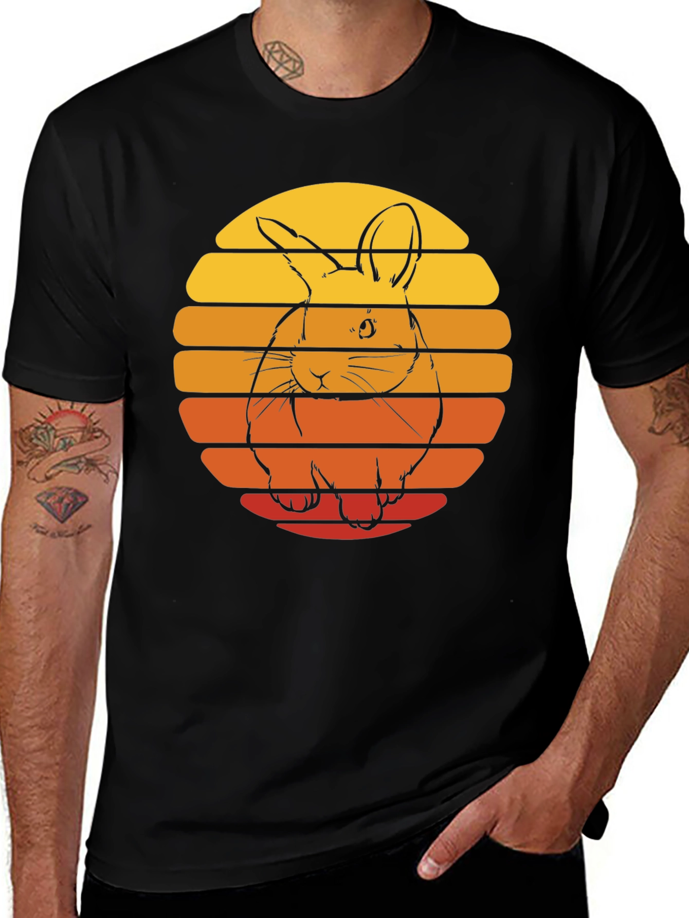 Variant 20 of Retro Rabbit Sunset T-Shirt - Black Cotton Blend