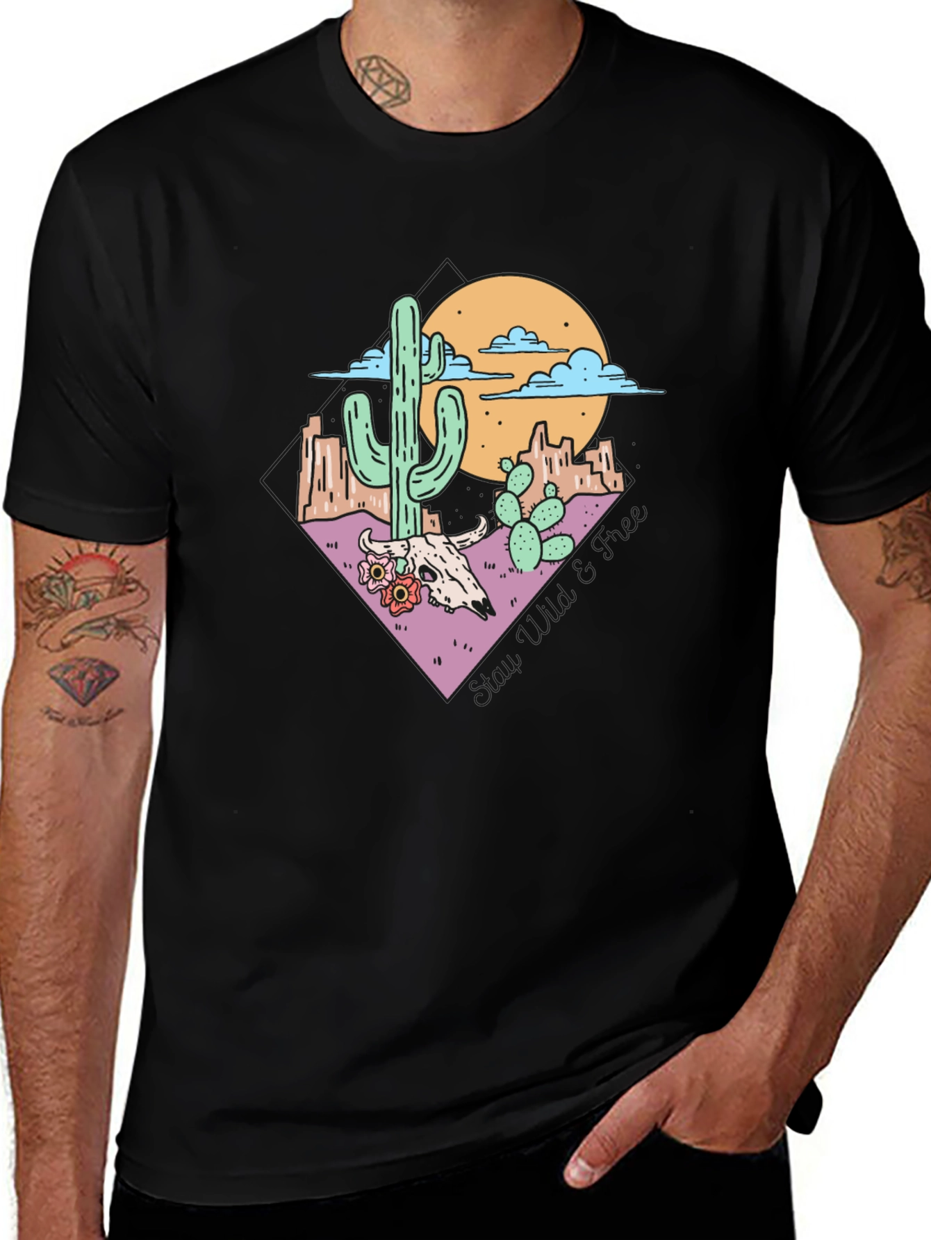 Variant 19 of Desert Skull Graphic Tee - Cactus & Sunset Design