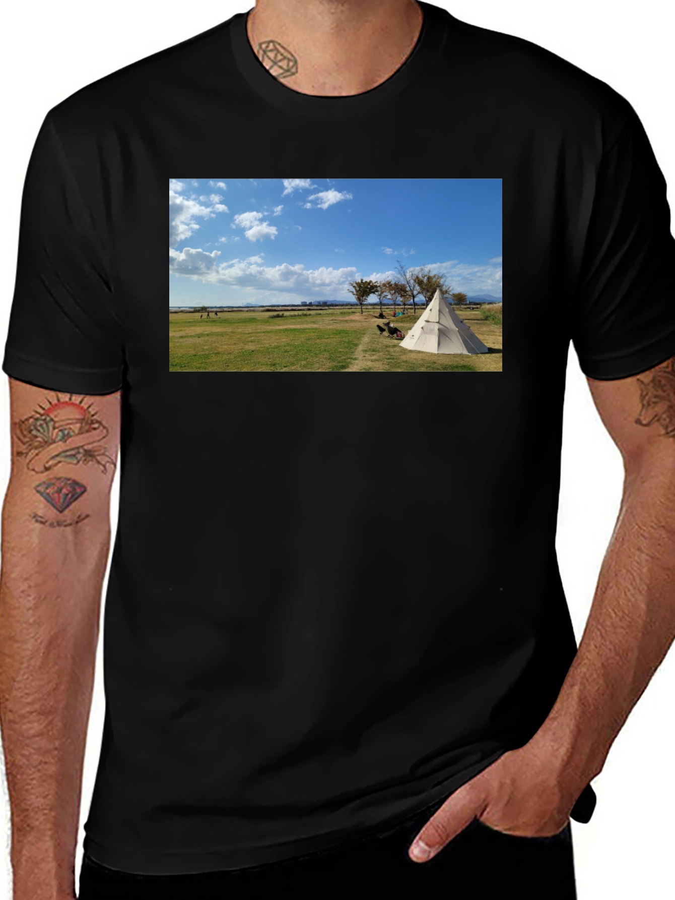 Nature Tee - Camping Design Black Cotton T-Shirt