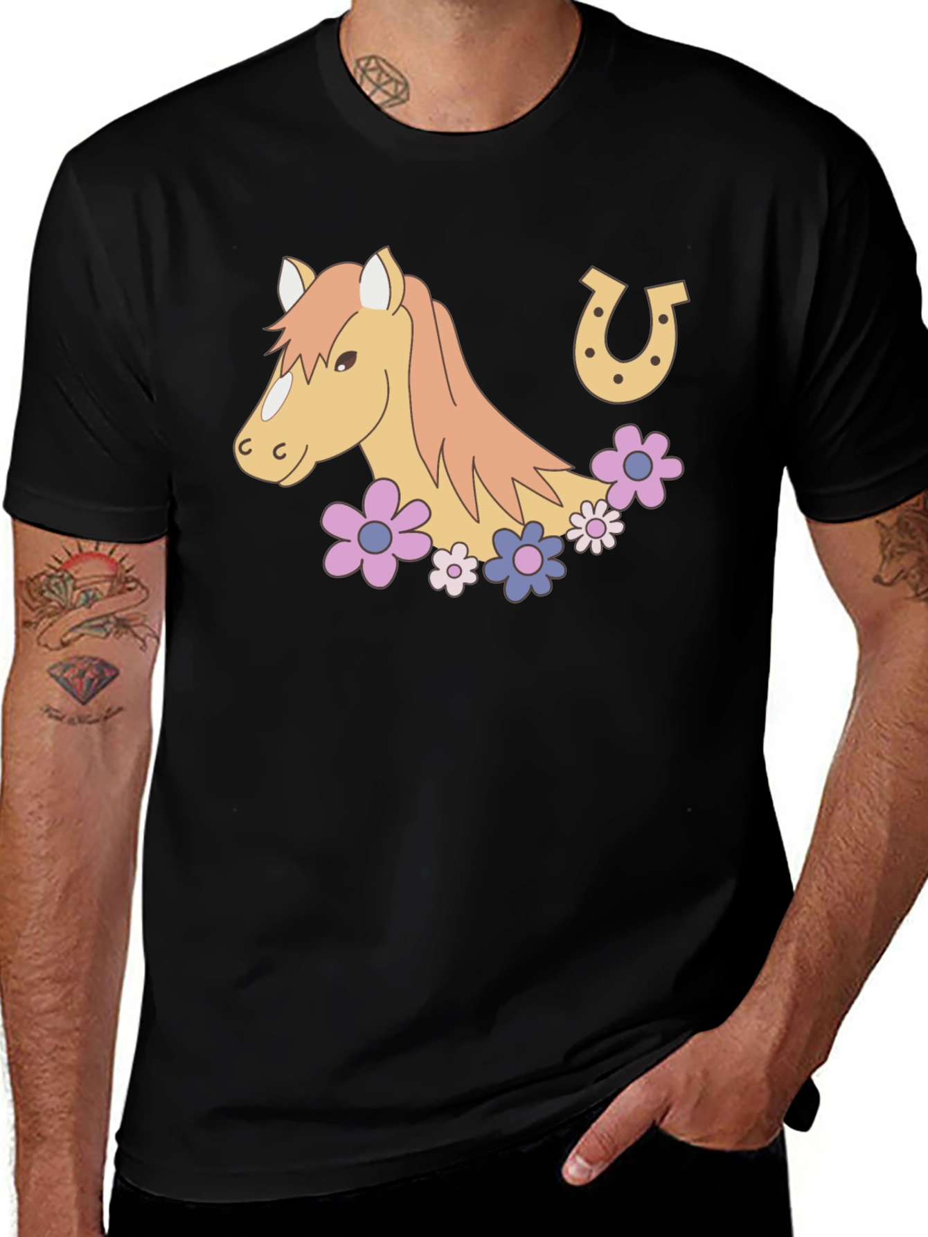 Variant 27 of Horse & Horseshoe Graphic Tee - Black Unisex T-Shirt