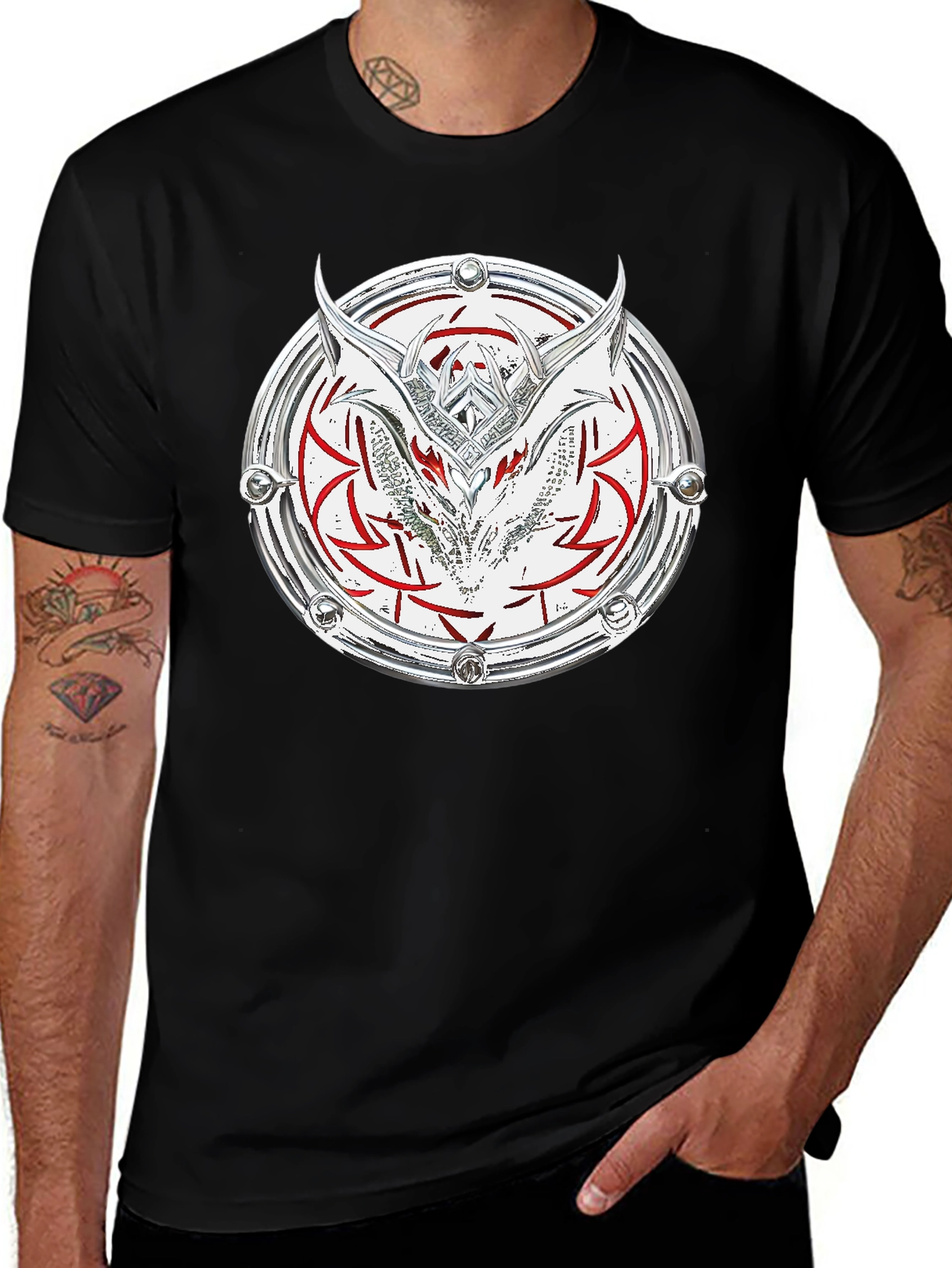 Variant 18 of Dragon Shield Graphic Tee - Black Cotton Blend
