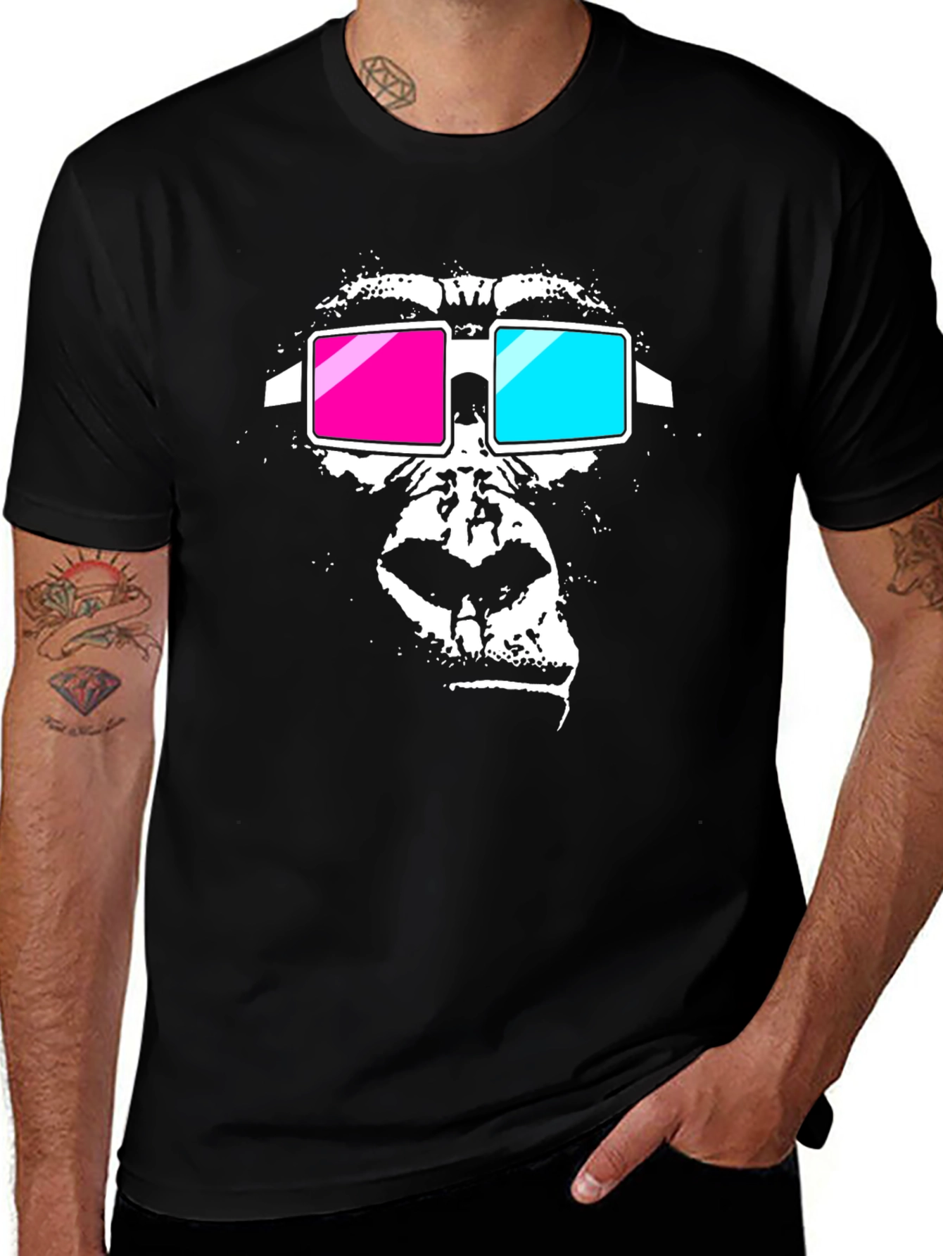 Variant 21 of Gorilla 3D Glasses Graphic Tee - Black