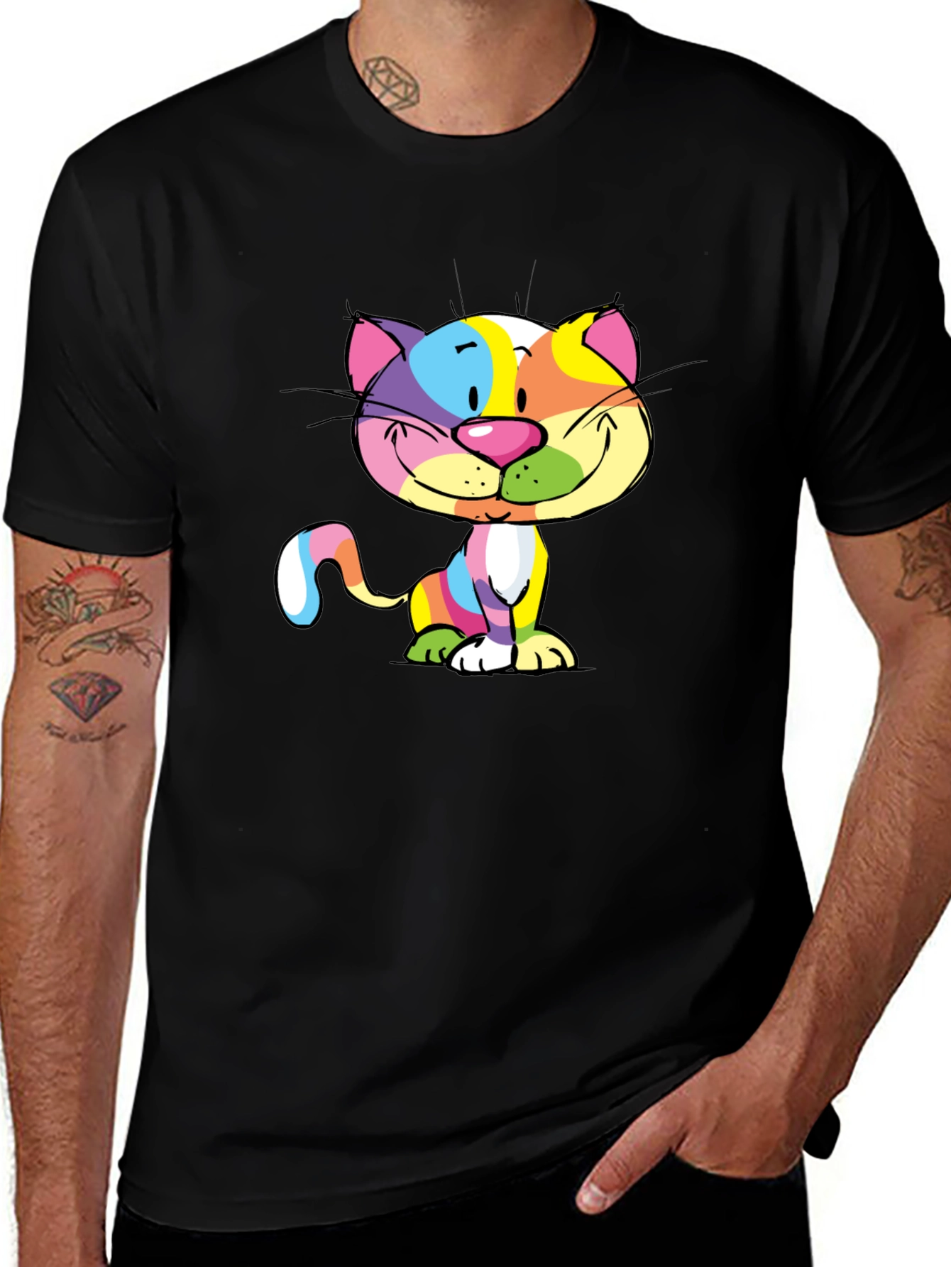 Variant 20 of Colorful Cartoon Cat Black T-Shirt