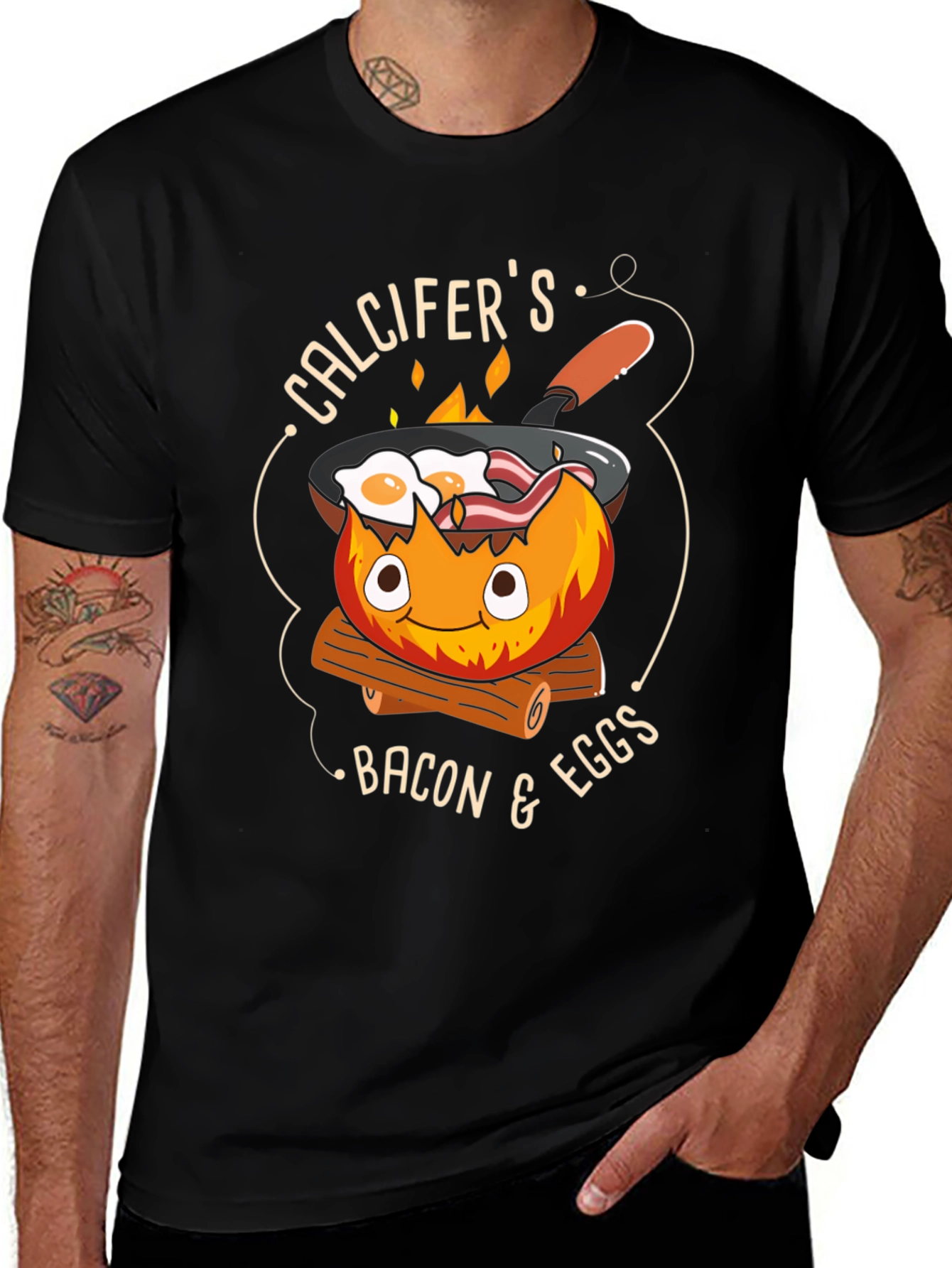 Calcifer's Bacon & Eggs Black T-Shirt