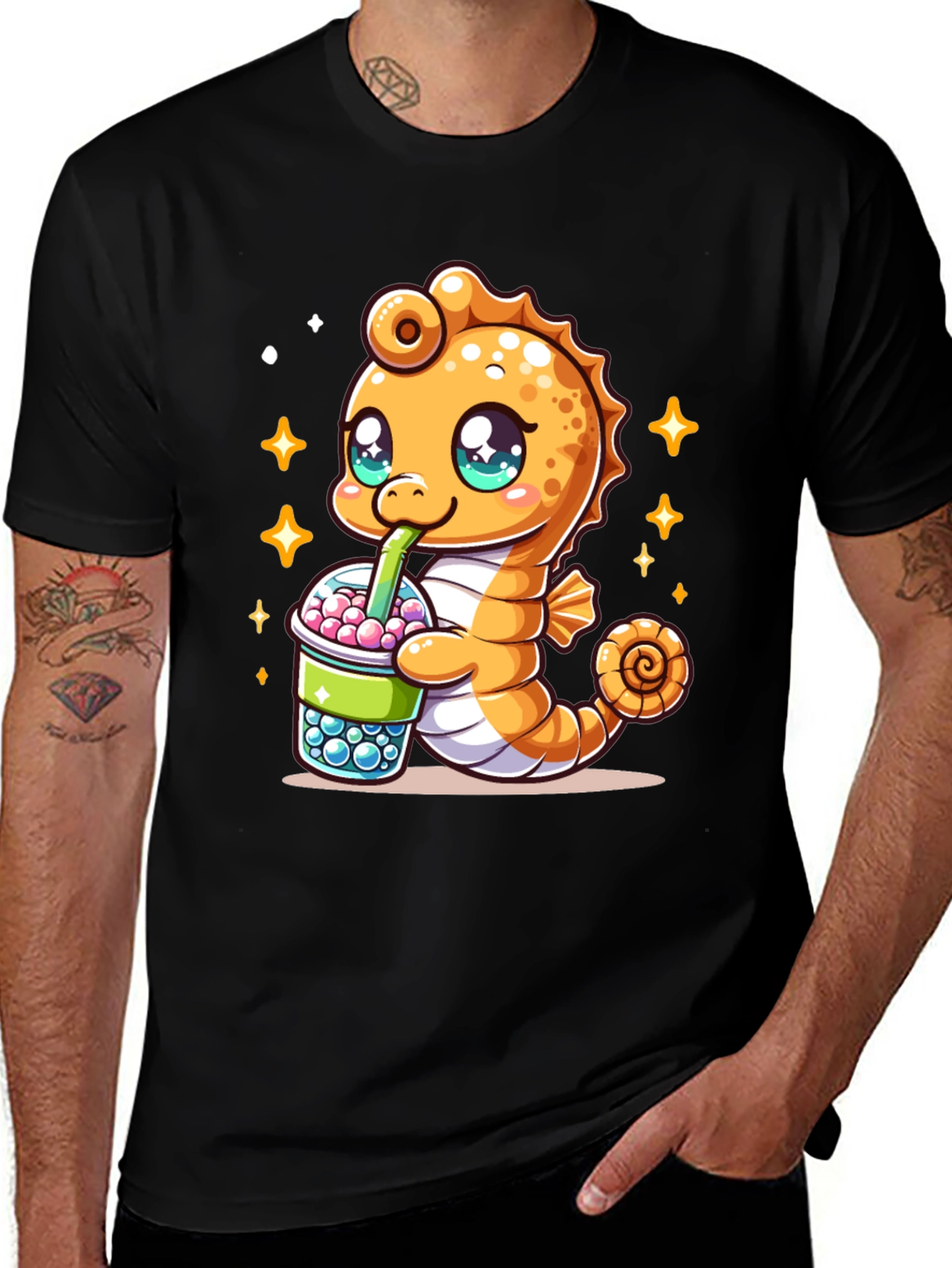 Variant 14 of Kawaii Seahorse Bubble Tea Graphic Tee