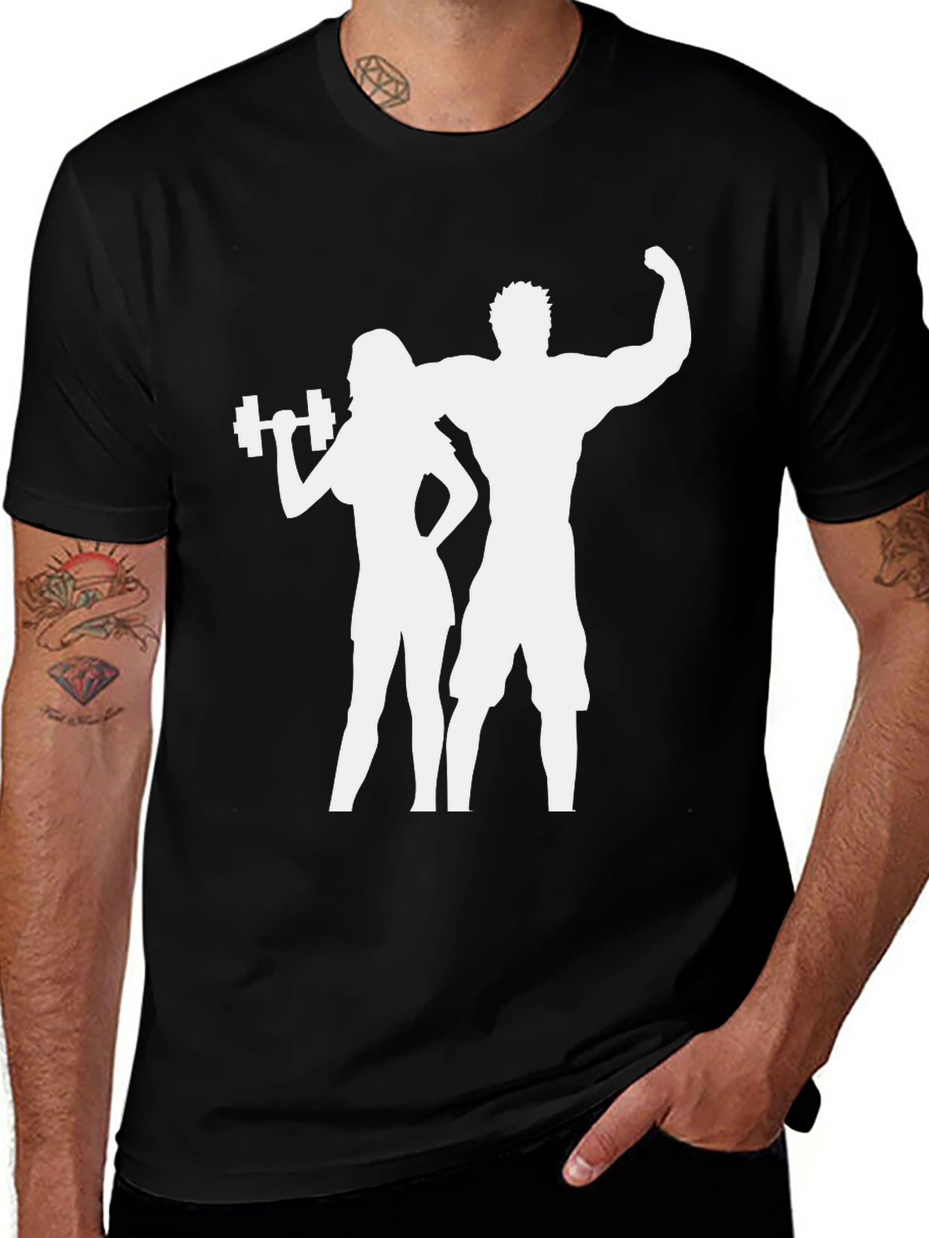 Variant 22 of Fitness Couple Graphic Tee - Workout Motivation Shirt