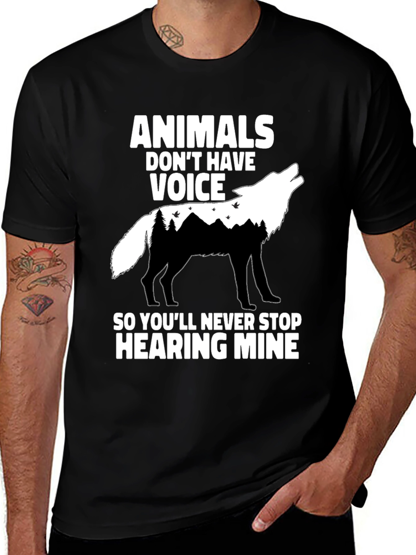 Variant 11 of Animals Voice Wolf Graphic Tee - Black Unisex T-Shirt