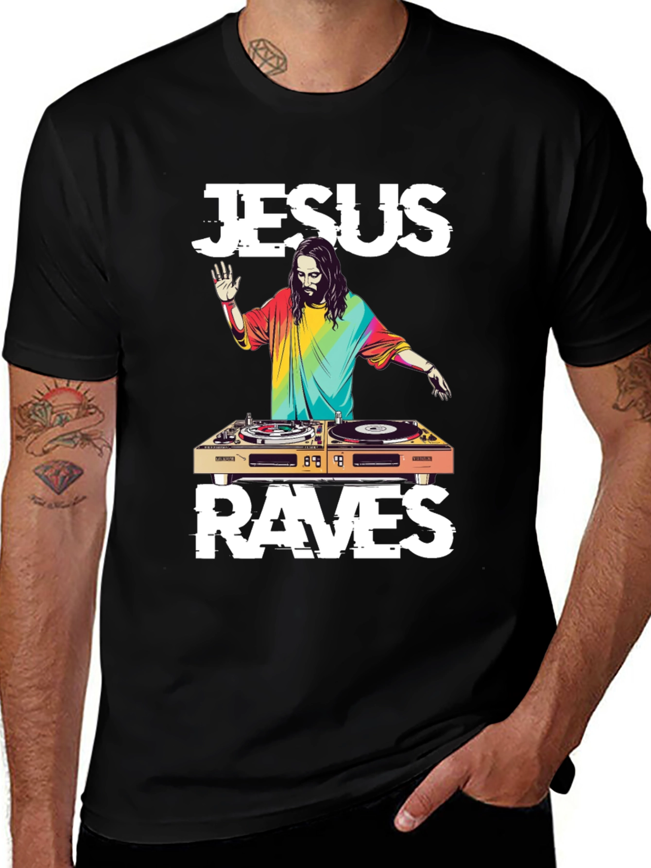 Jesus Raves DJ T-Shirt - Unique Graphic Tee