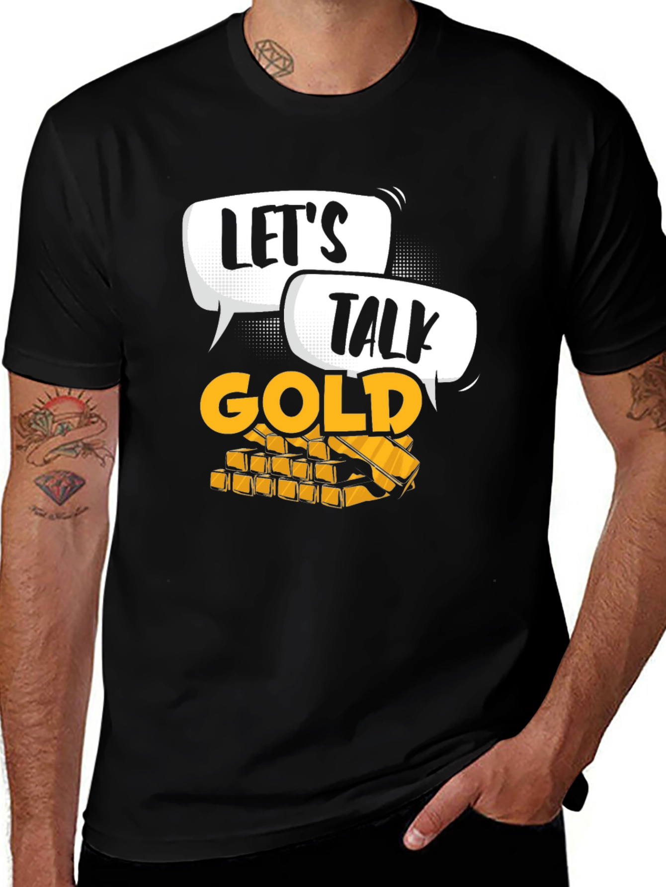 Variant 10 of Let's Talk Gold Graphic Tee - Premium Black T-Shirt