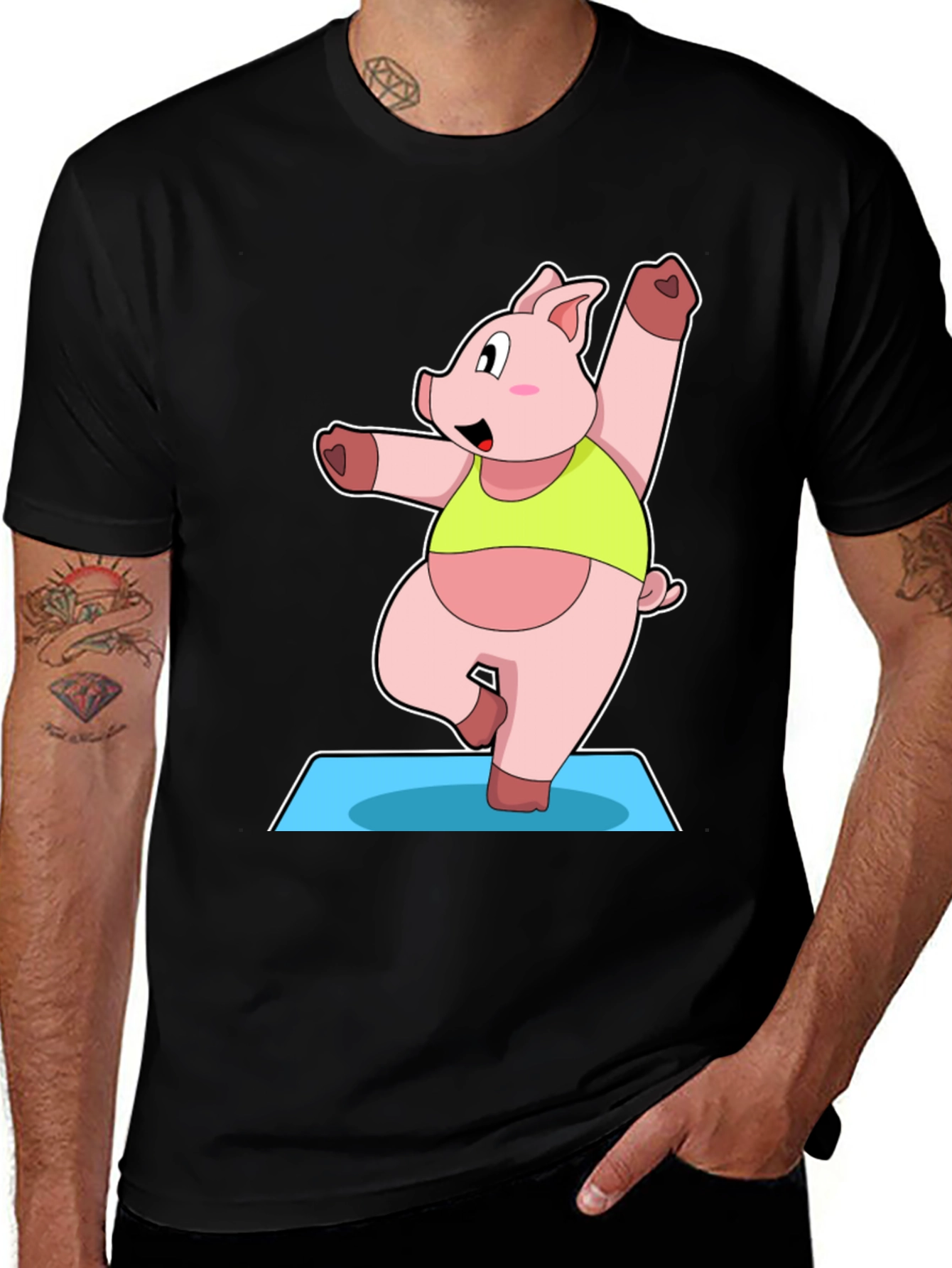 Variant 24 of Yoga Pig Black T-Shirt - Funny Cartoon Animal Tee
