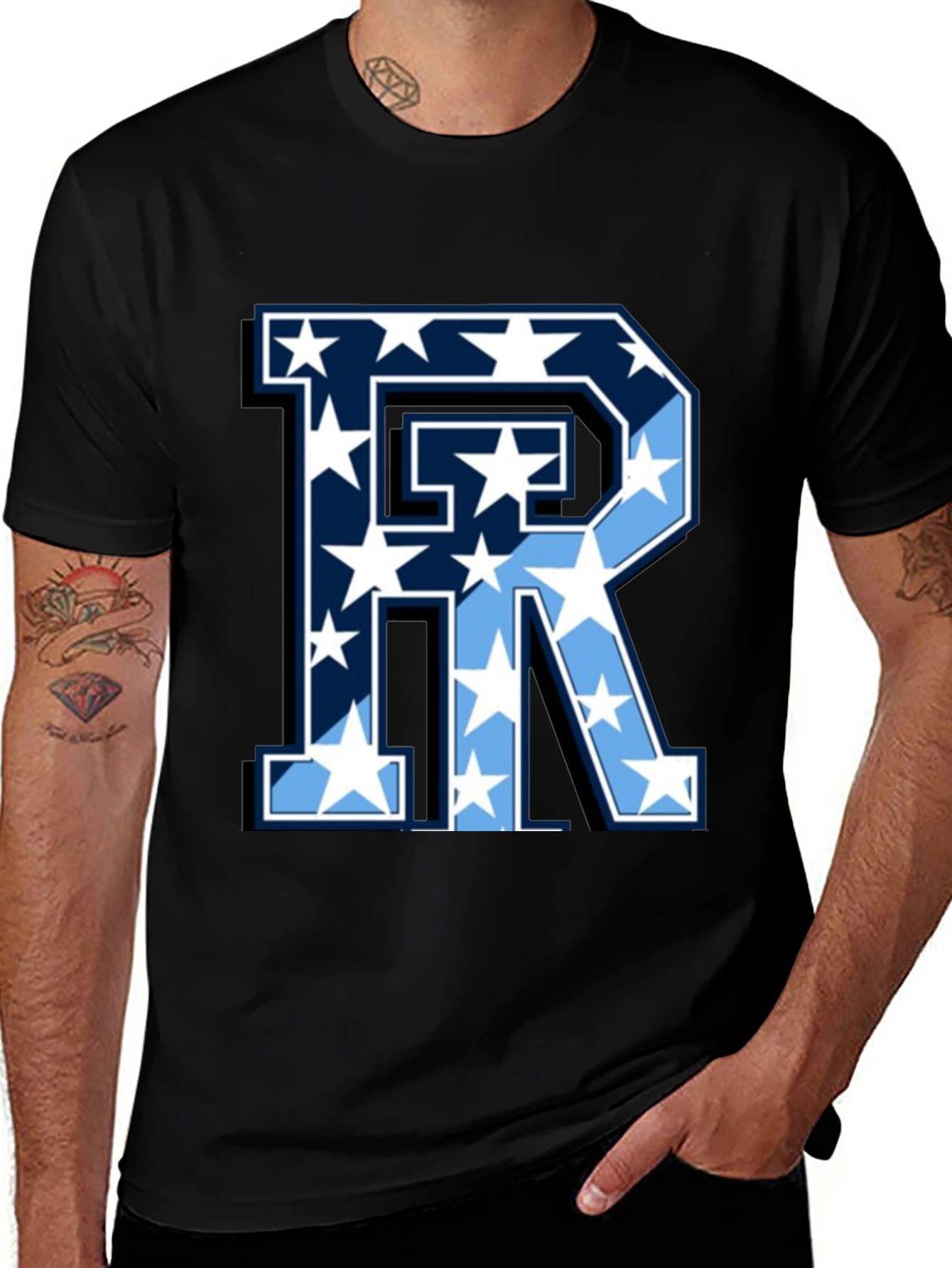 Star Letter R Black T-Shirt