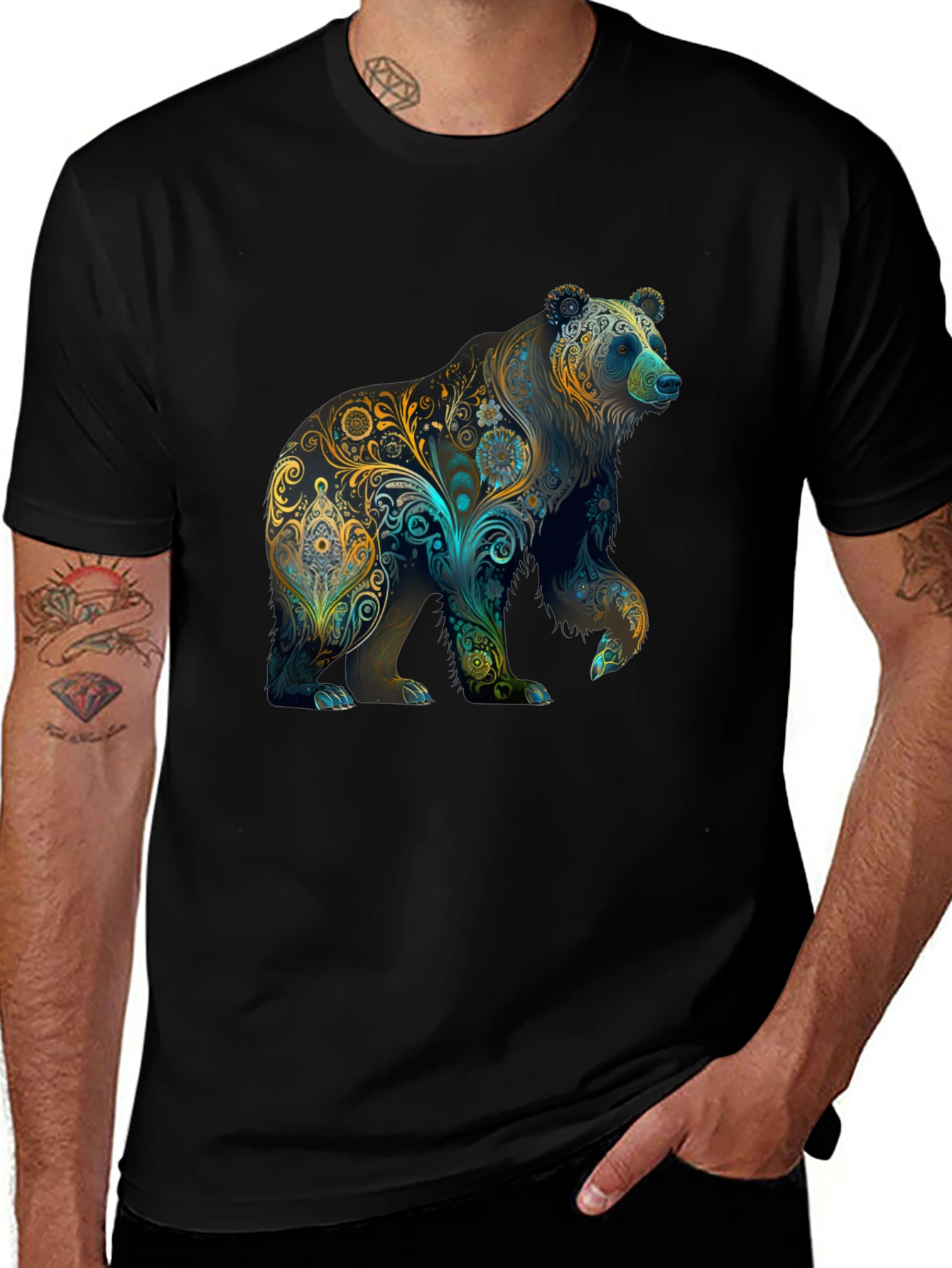 Variant 7 of Floral Bear Graphic Tee - Black