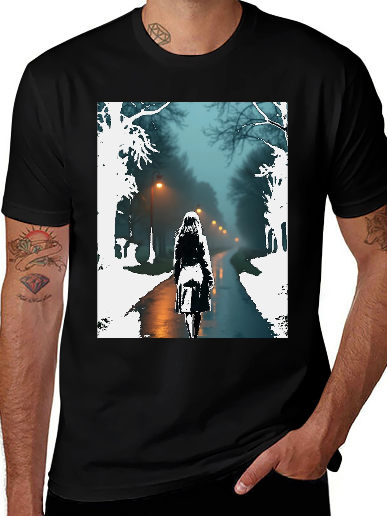 Variant 20 of Eerie Night Scene Graphic Tee - Black