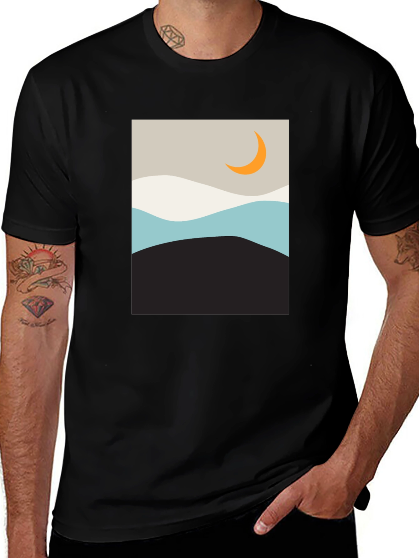 Variant 18 of Minimalist Moon Graphic T-Shirt - Black