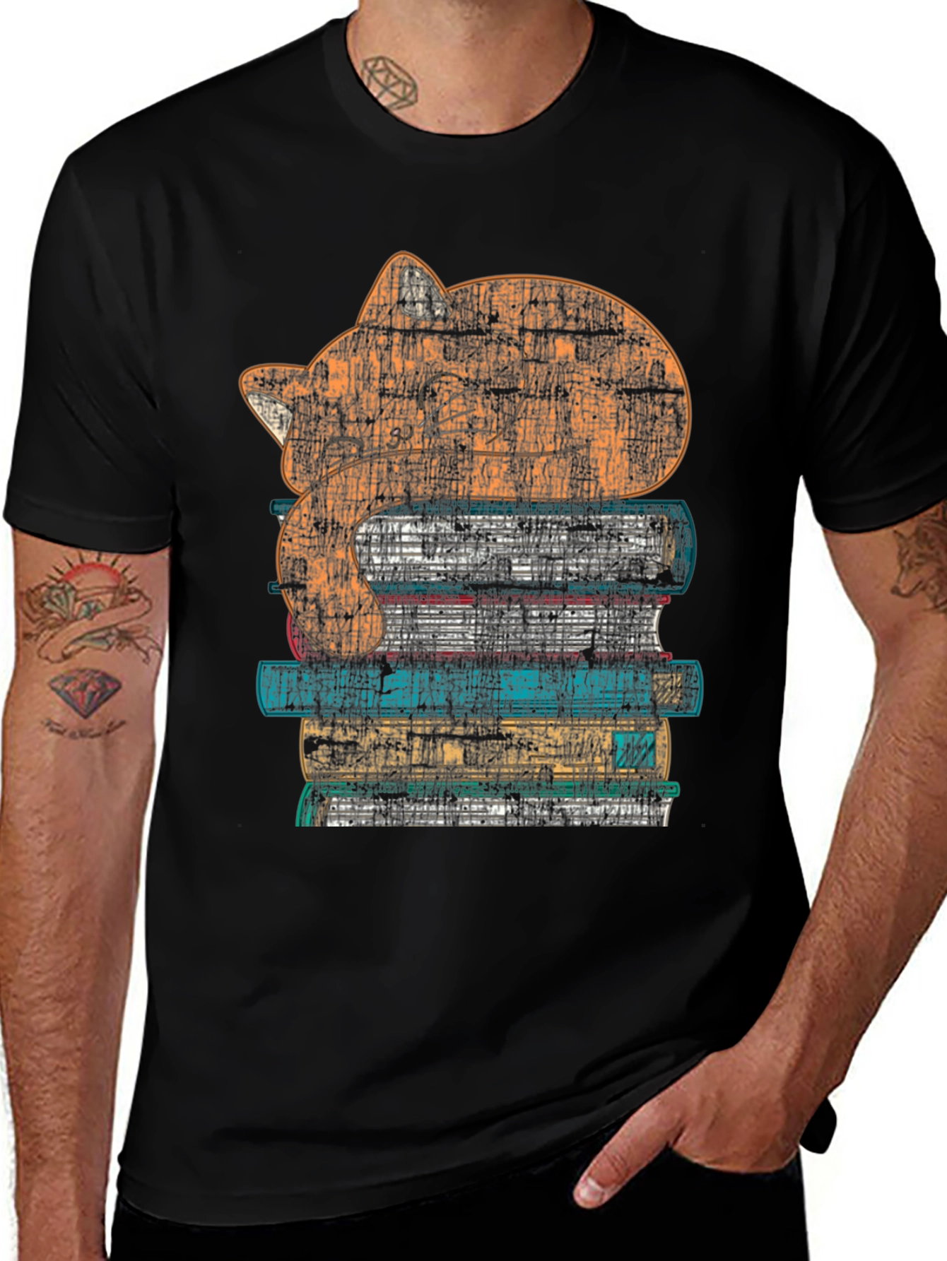 Variant 24 of Cat on Books Graphic Tee - Unisex Cotton T-Shirt