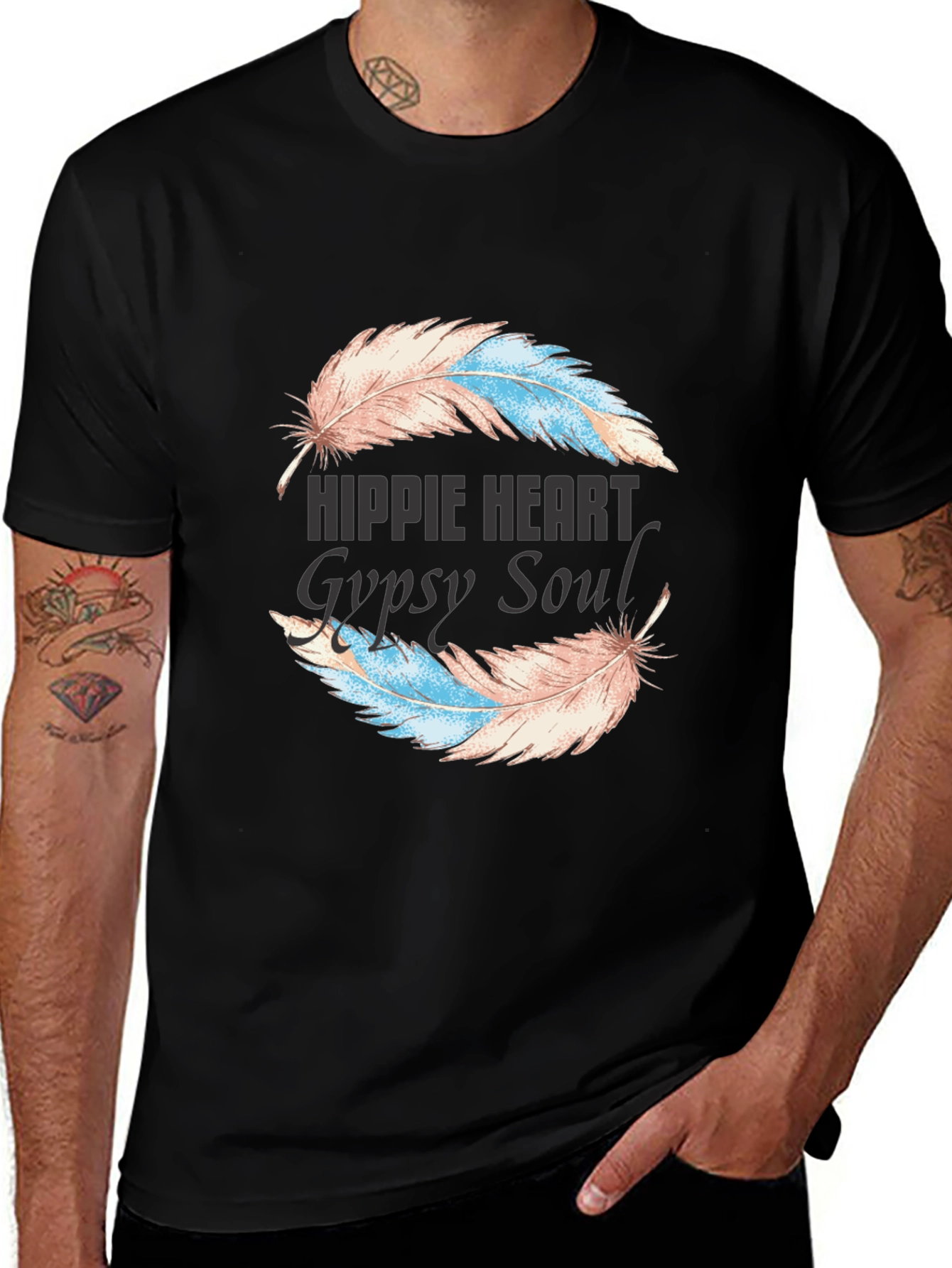 Hippie Heart Gypsy Soul Feather Graphic T-Shirt