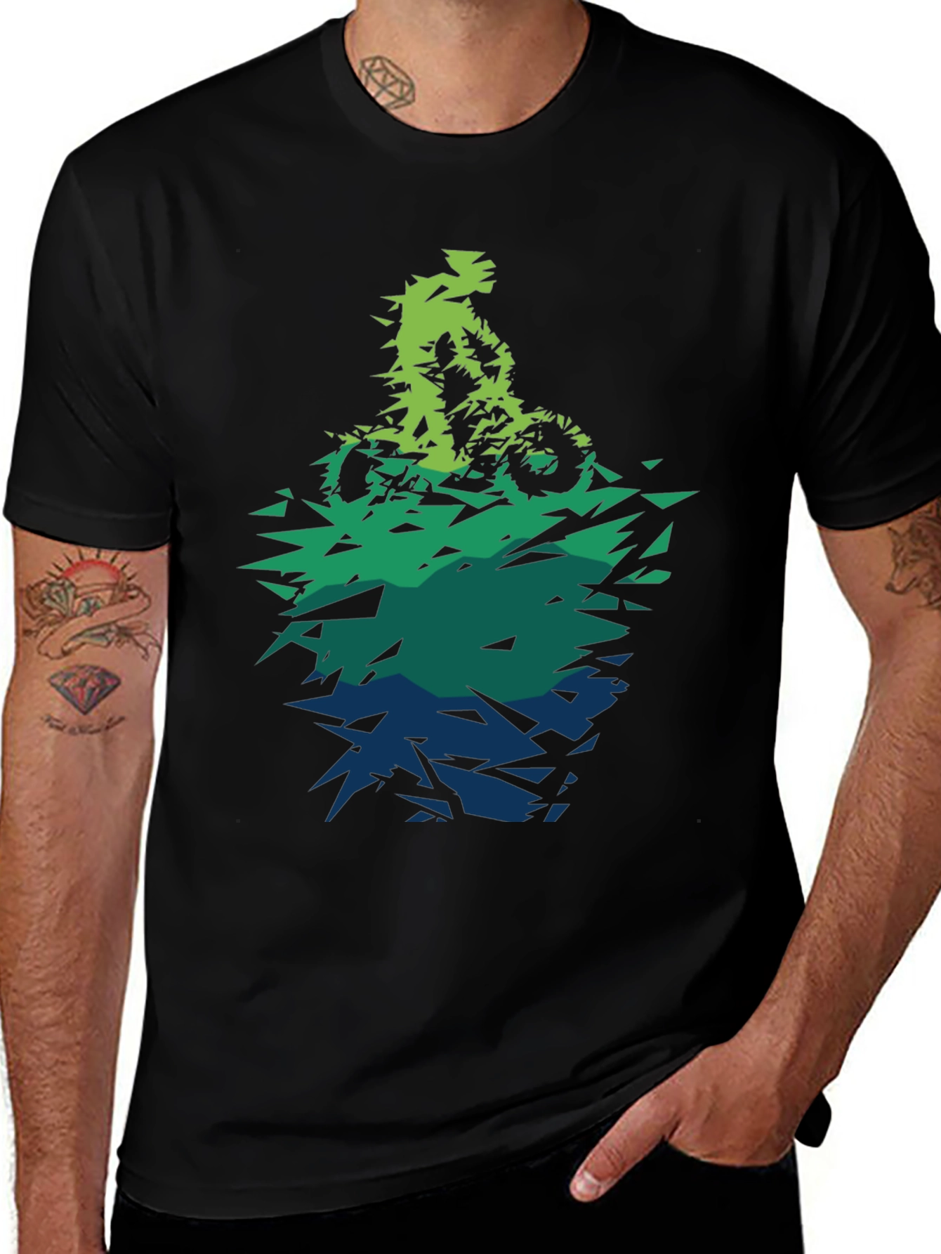 Variant 7 of Abstract Mountain Bike Graphic Tee - Black