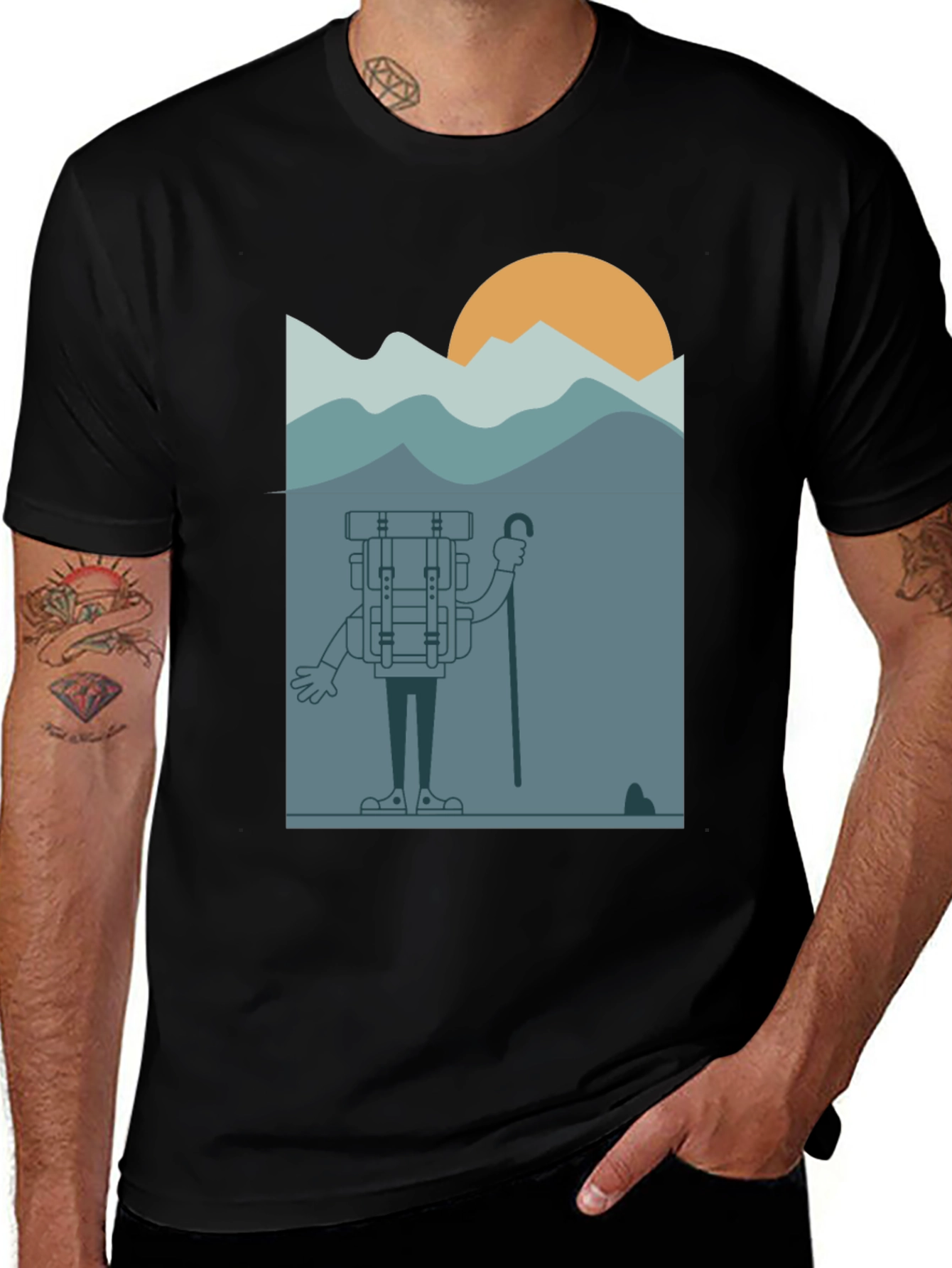 Variant 18 of Cartoon Hiker Black T-Shirt