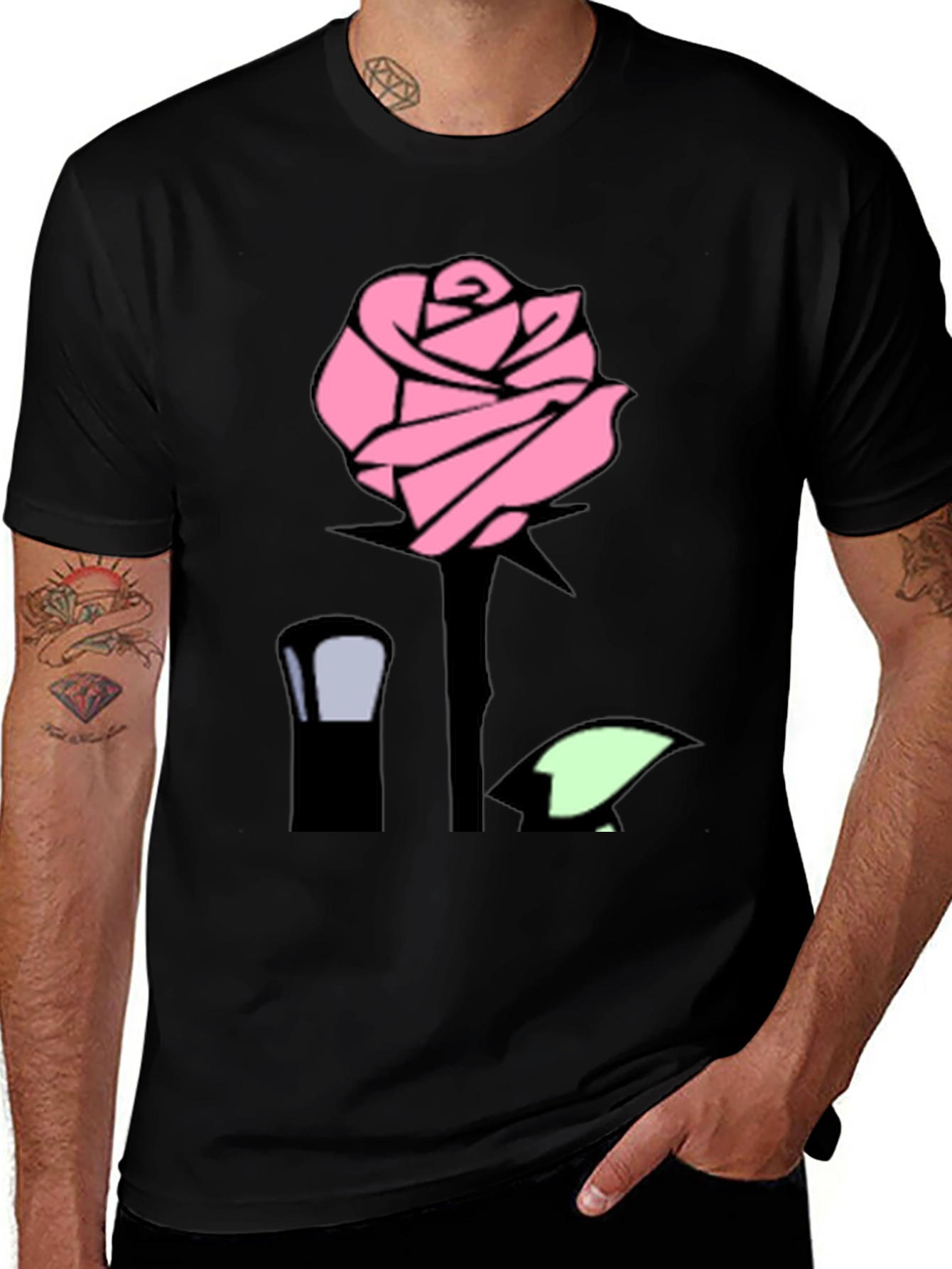 Variant 14 of Pink Rose Graphic Black T-Shirt