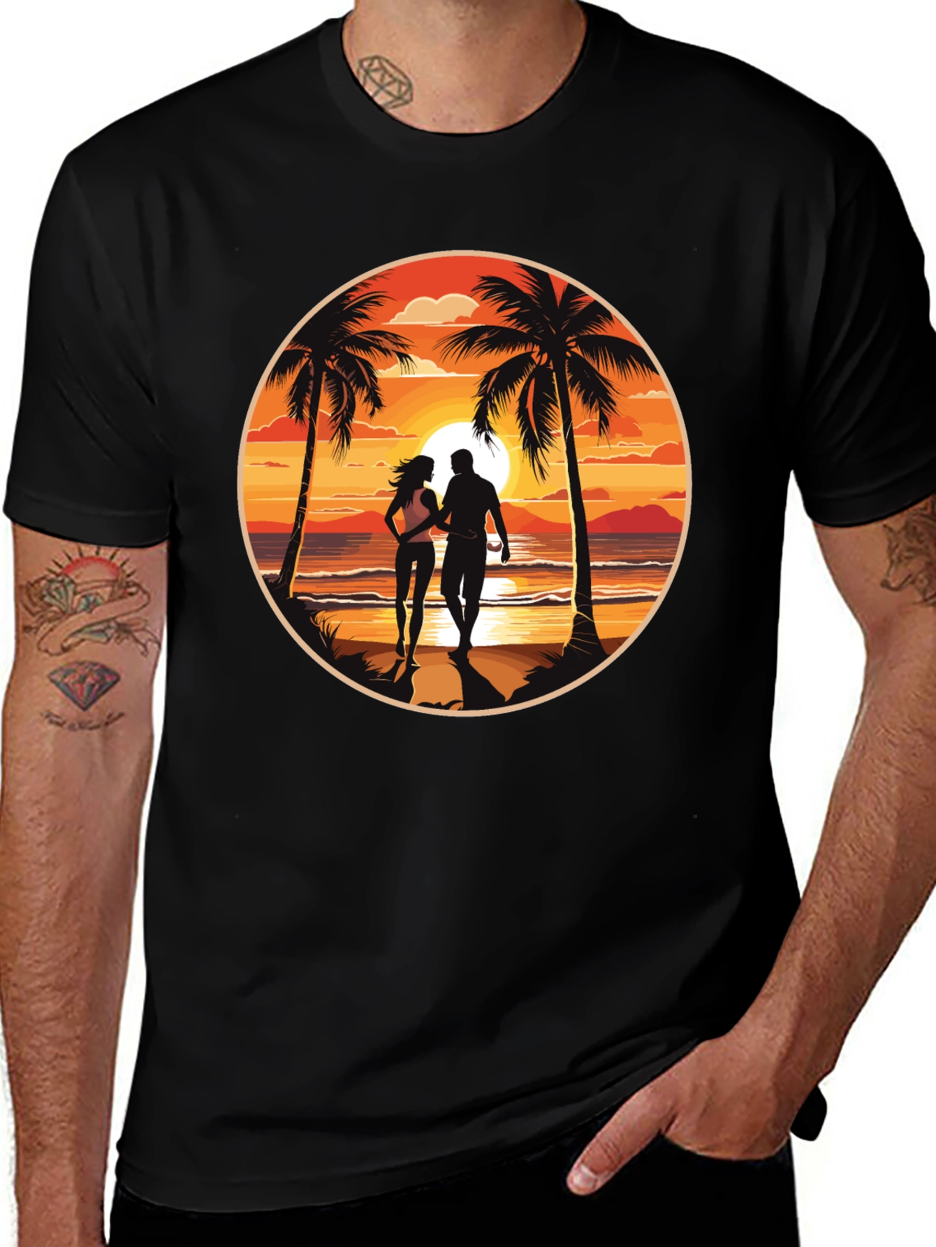 Variant 11 of Sunset Beach Couple Black T-Shirt