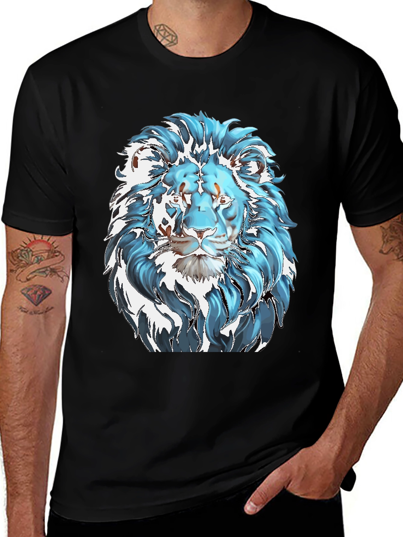 Variant 24 of Lion Graphic Print Men's Black T-Shirt