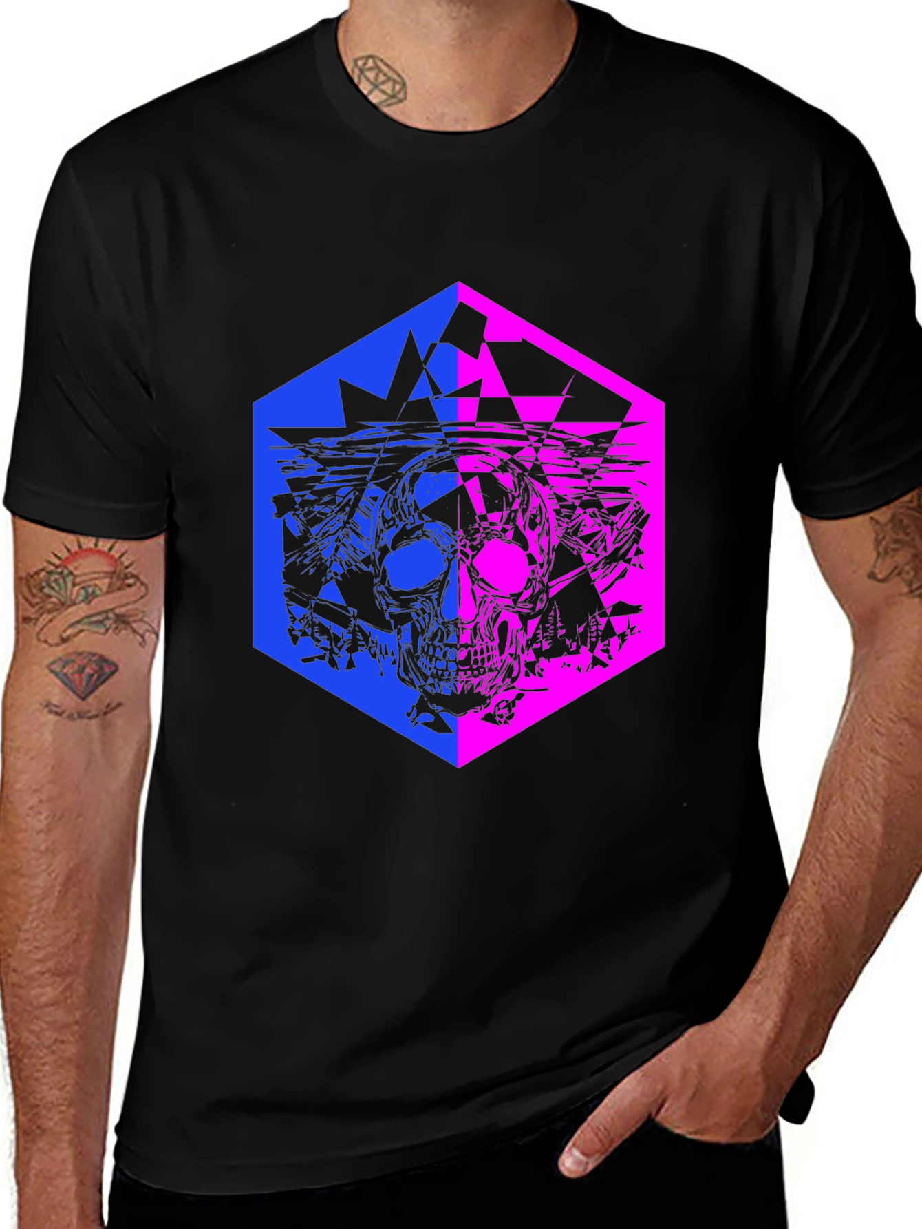 Variant 7 of Skull Hexagon Graphic Tee - Black T-Shirt