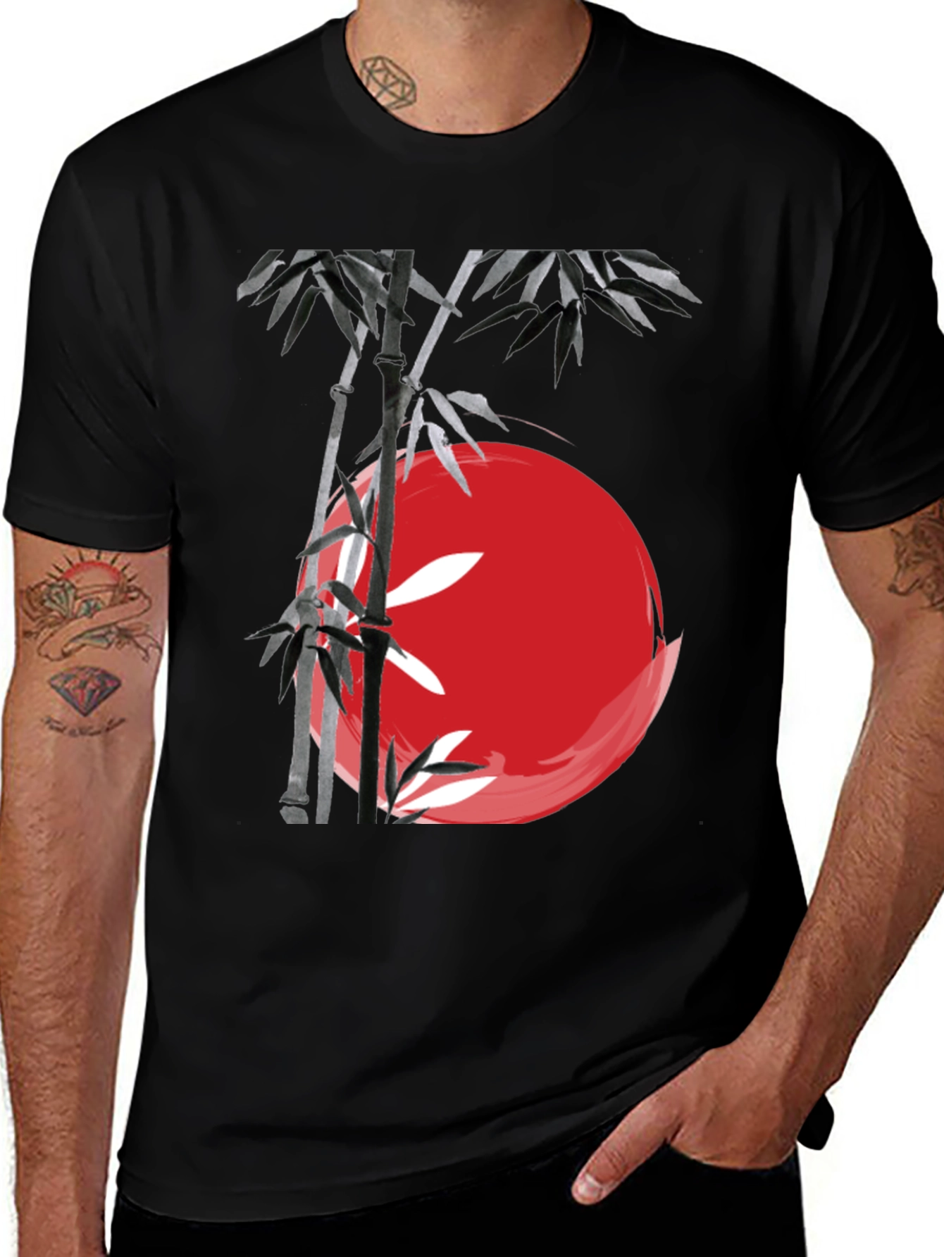 Bamboo & Red Sun Graphic Tee - Zen Style