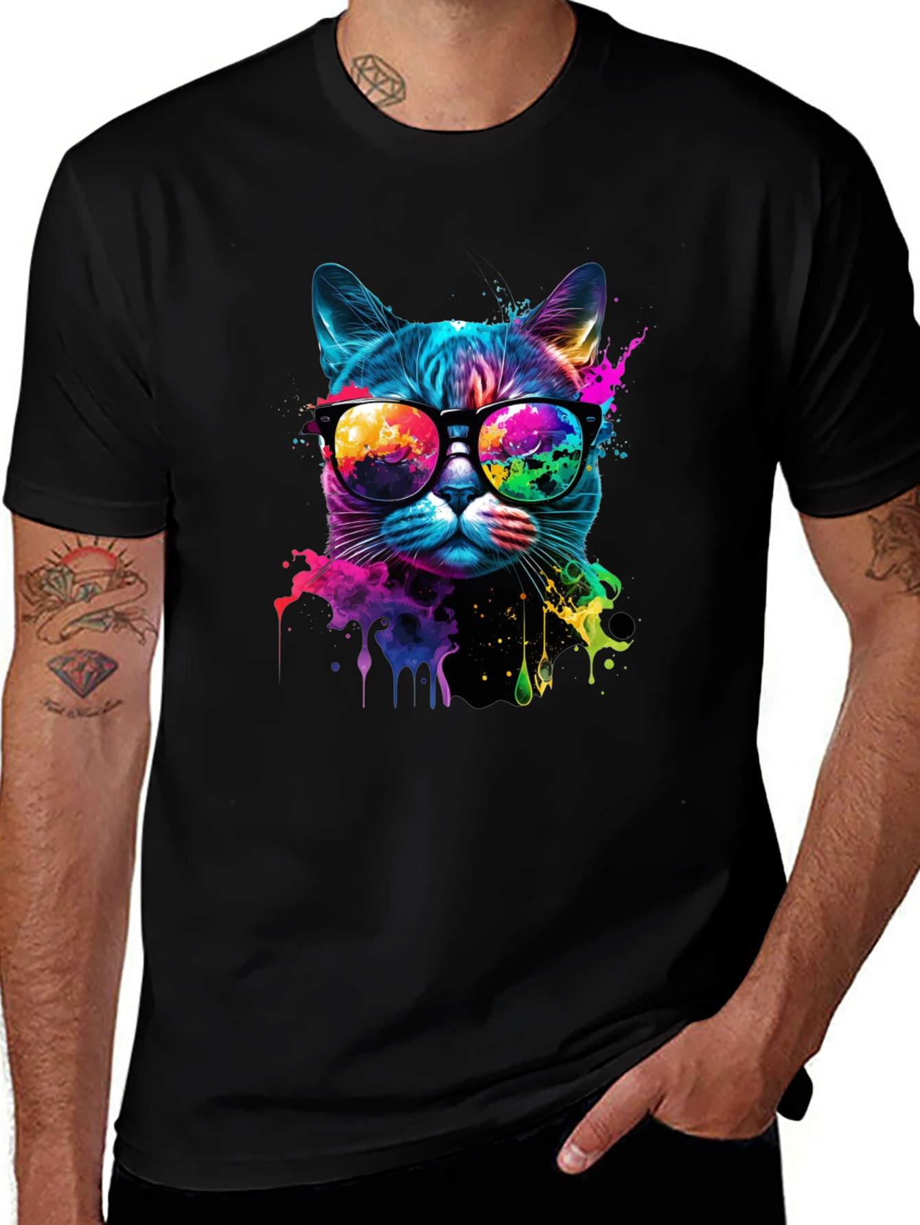 Variant 6 of Cool Cat T-Shirt: Colorful Cat in Glasses