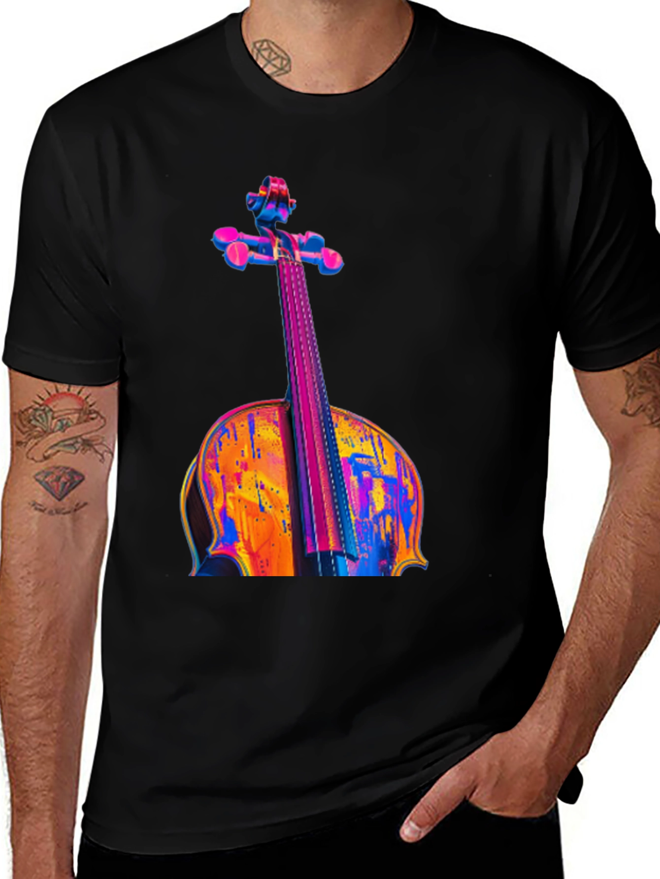 Variant 2 of Vibrant Cello Graphic Black T-Shirt