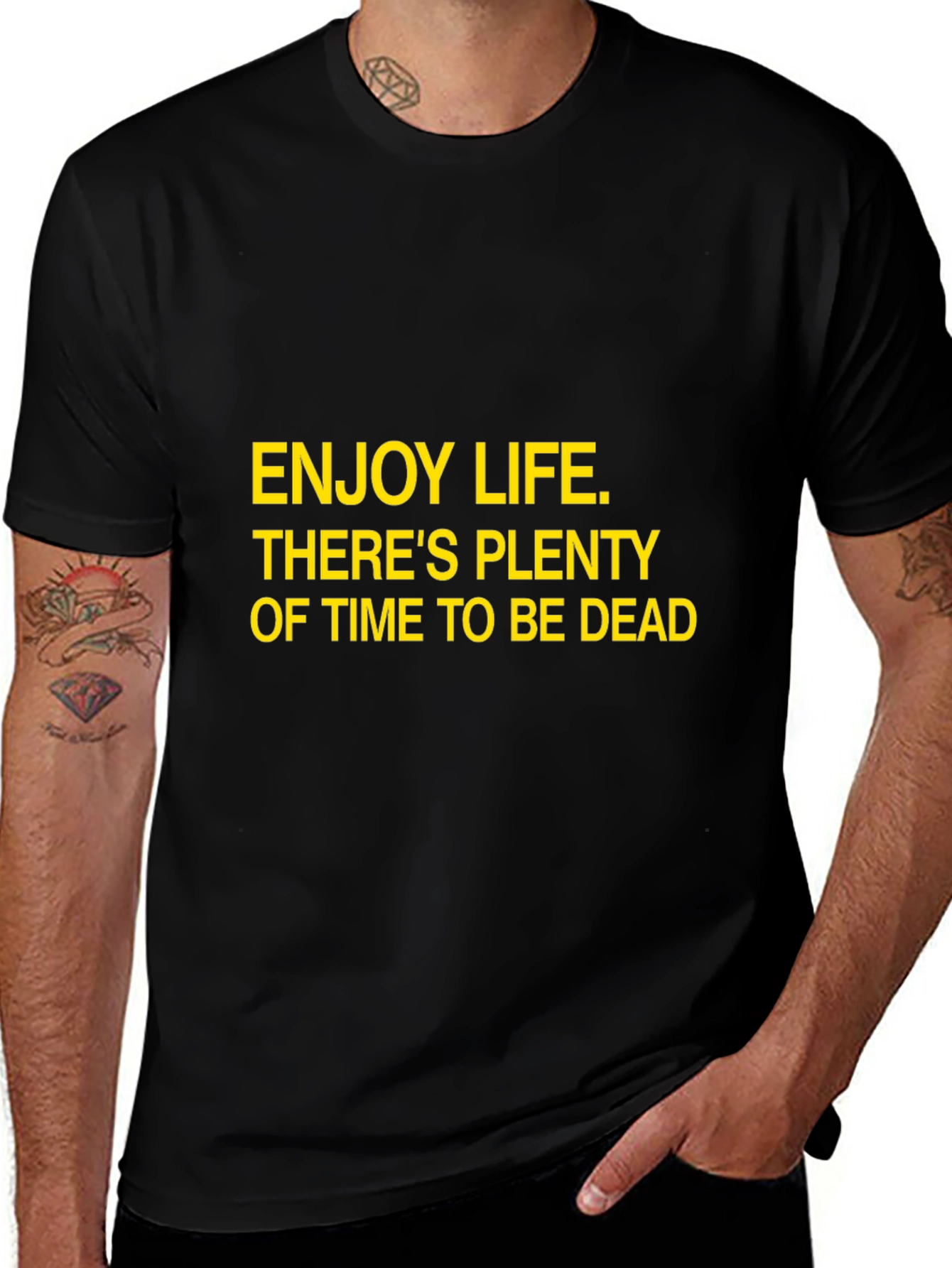 Variant 19 of Enjoy Life Slogan T-Shirt - Black Cotton Crew Neck