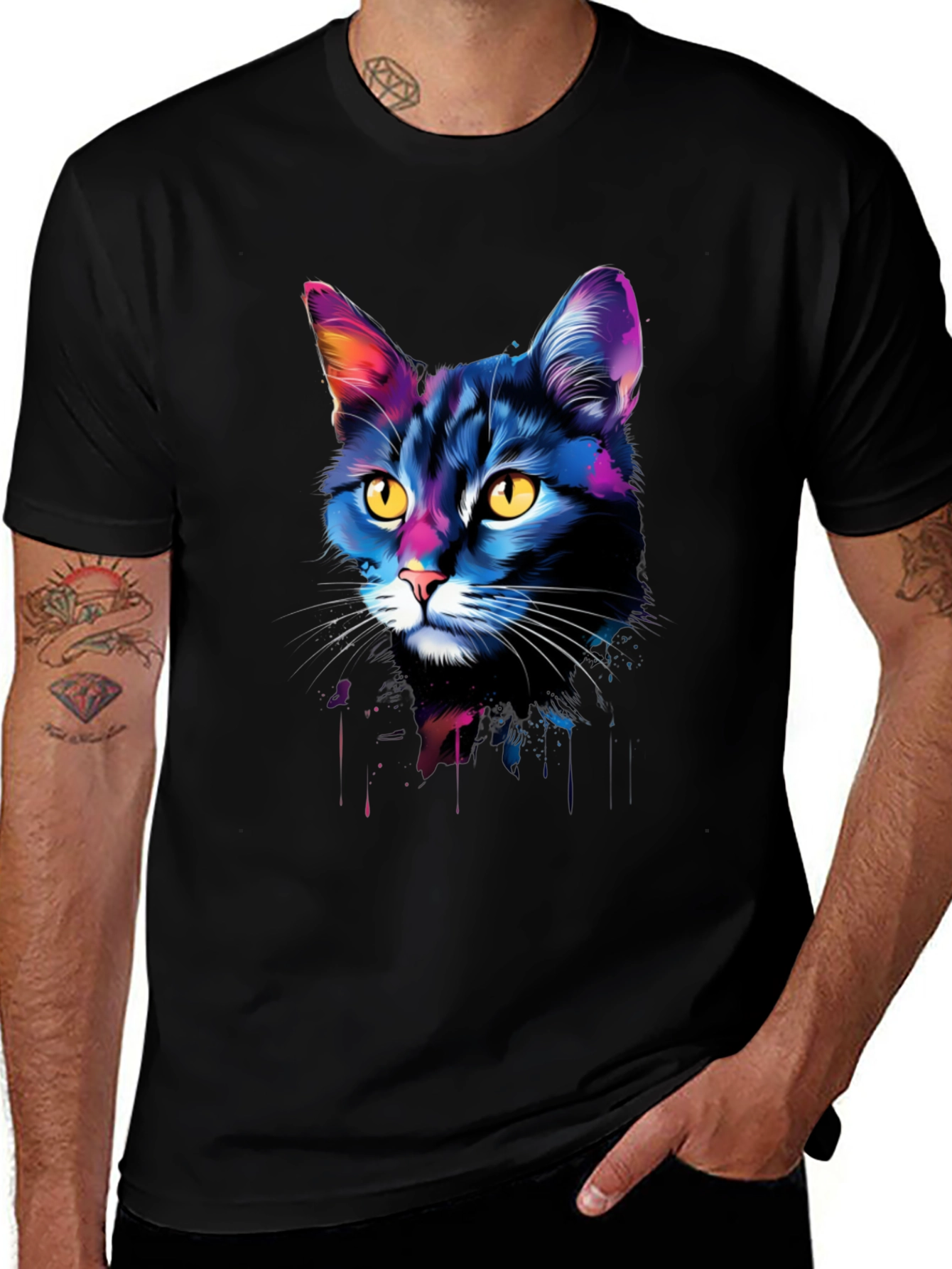 Variant 23 of Vibrant Cat Portrait Graphic Tee - Black