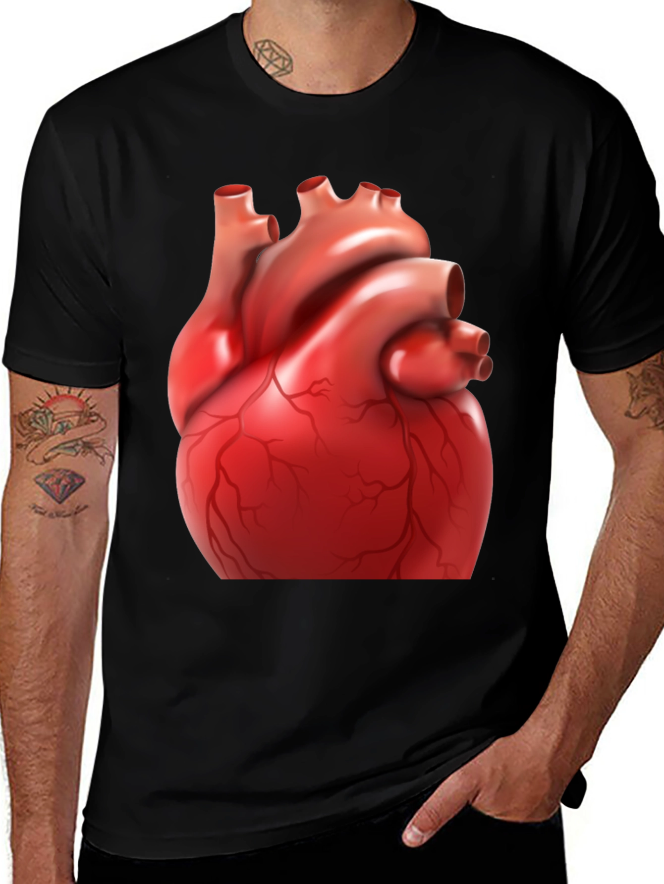Variant 9 of Anatomical Heart Graphic Tee - Black Cotton Blend Shirt
