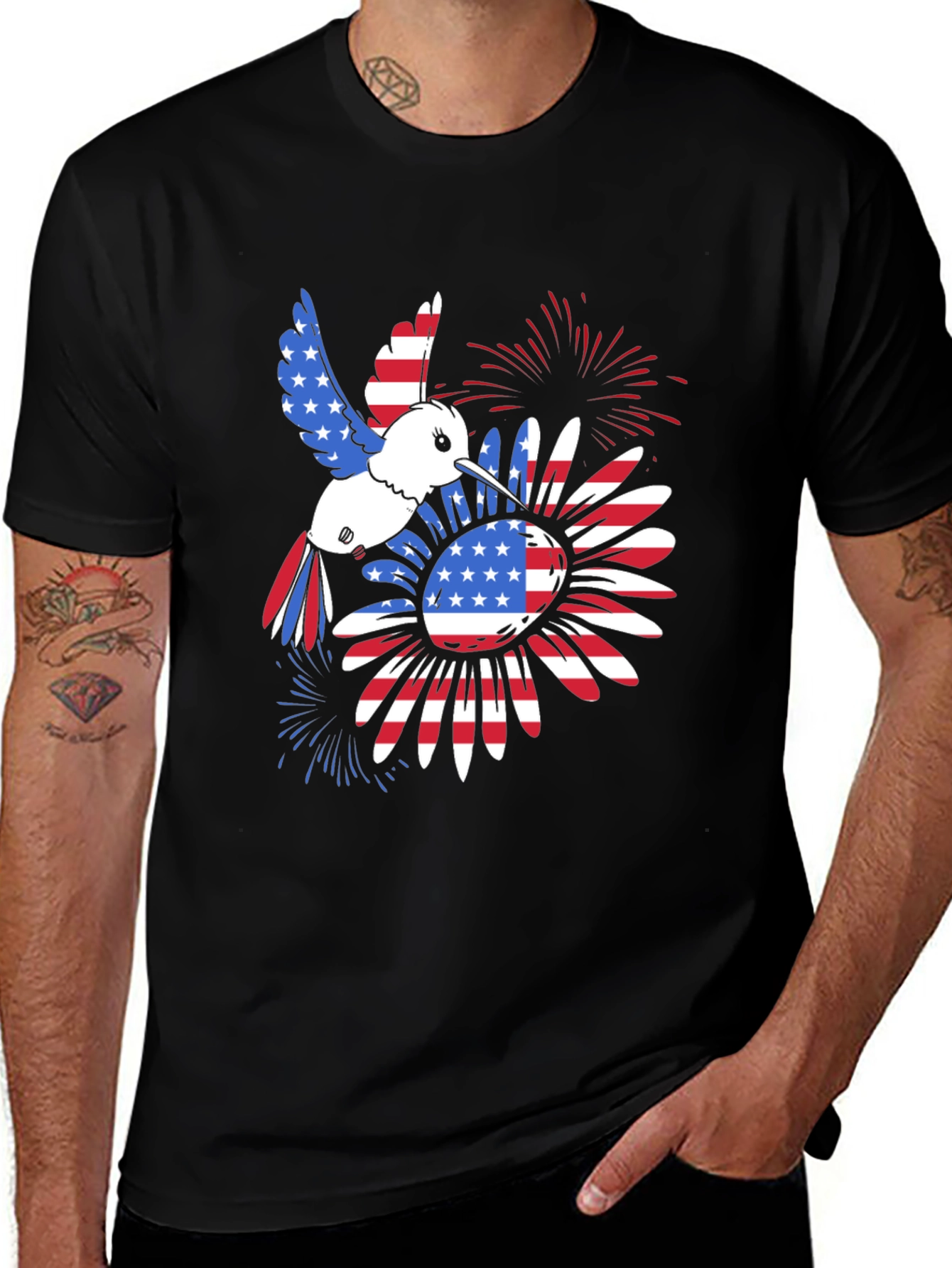 Variant 19 of Patriotic Hummingbird Sunflower Graphic Tee