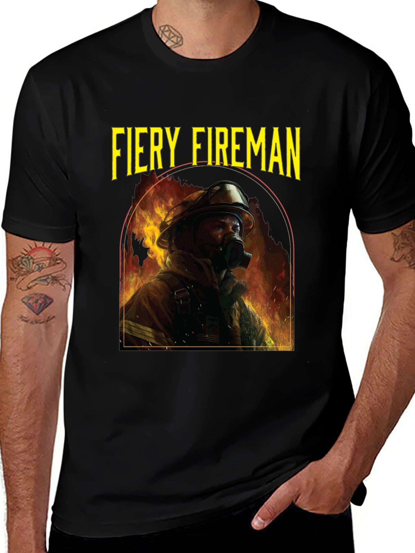 Variant 24 of Fiery Fireman Graphic T-Shirt - Black