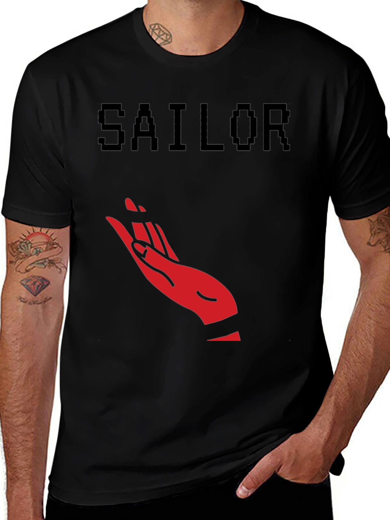Variant 8 of Pixel Sailor Hand Graphic Tee - Black