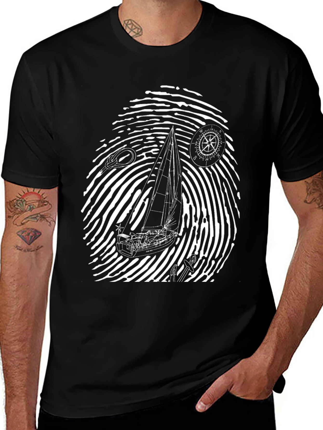 Variant 26 of Nautical Fingerprint Sailboat Graphic Tee