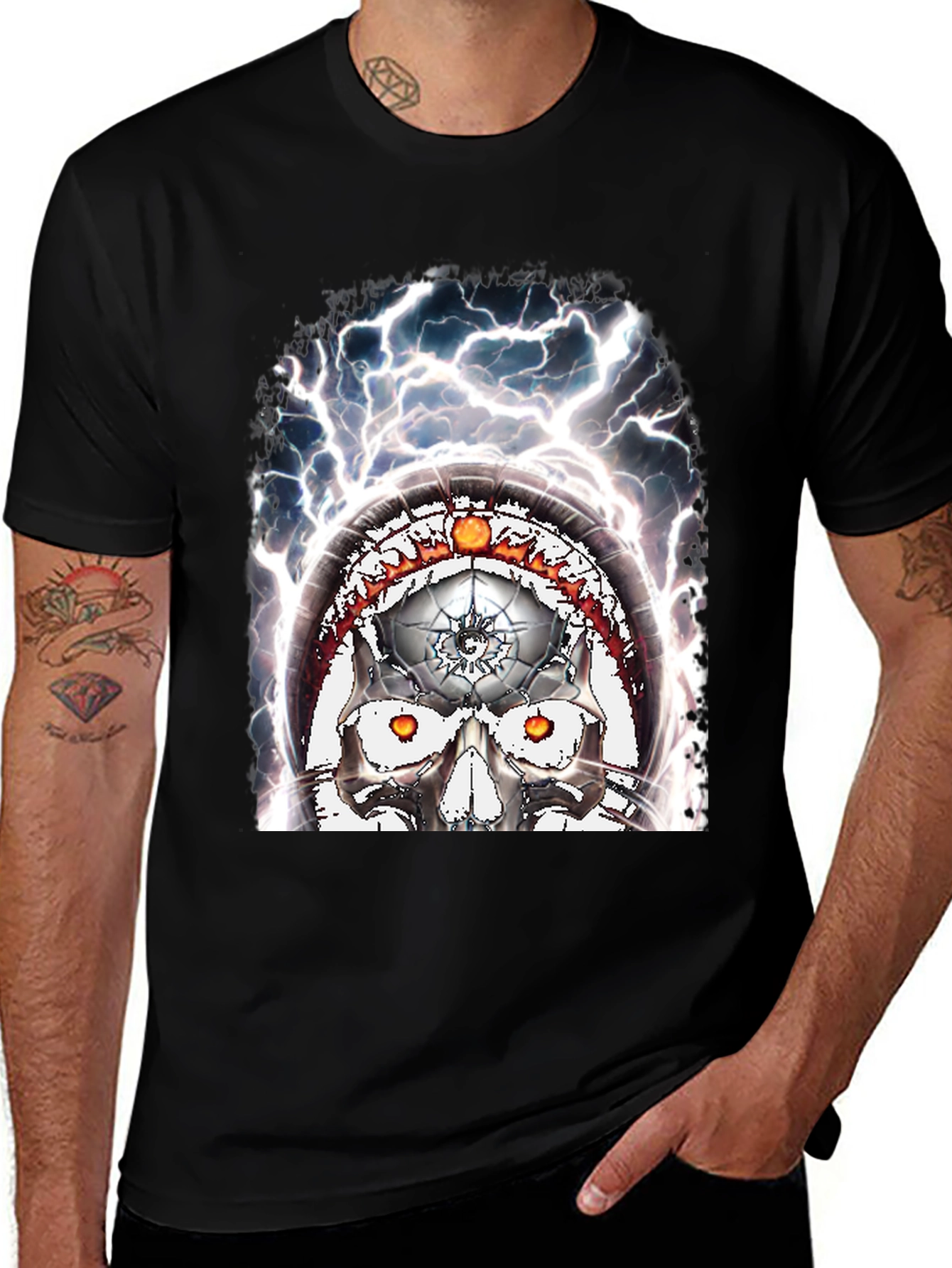Variant 29 of Skull Lightning Graphic Tee - Men's Black T-Shirt