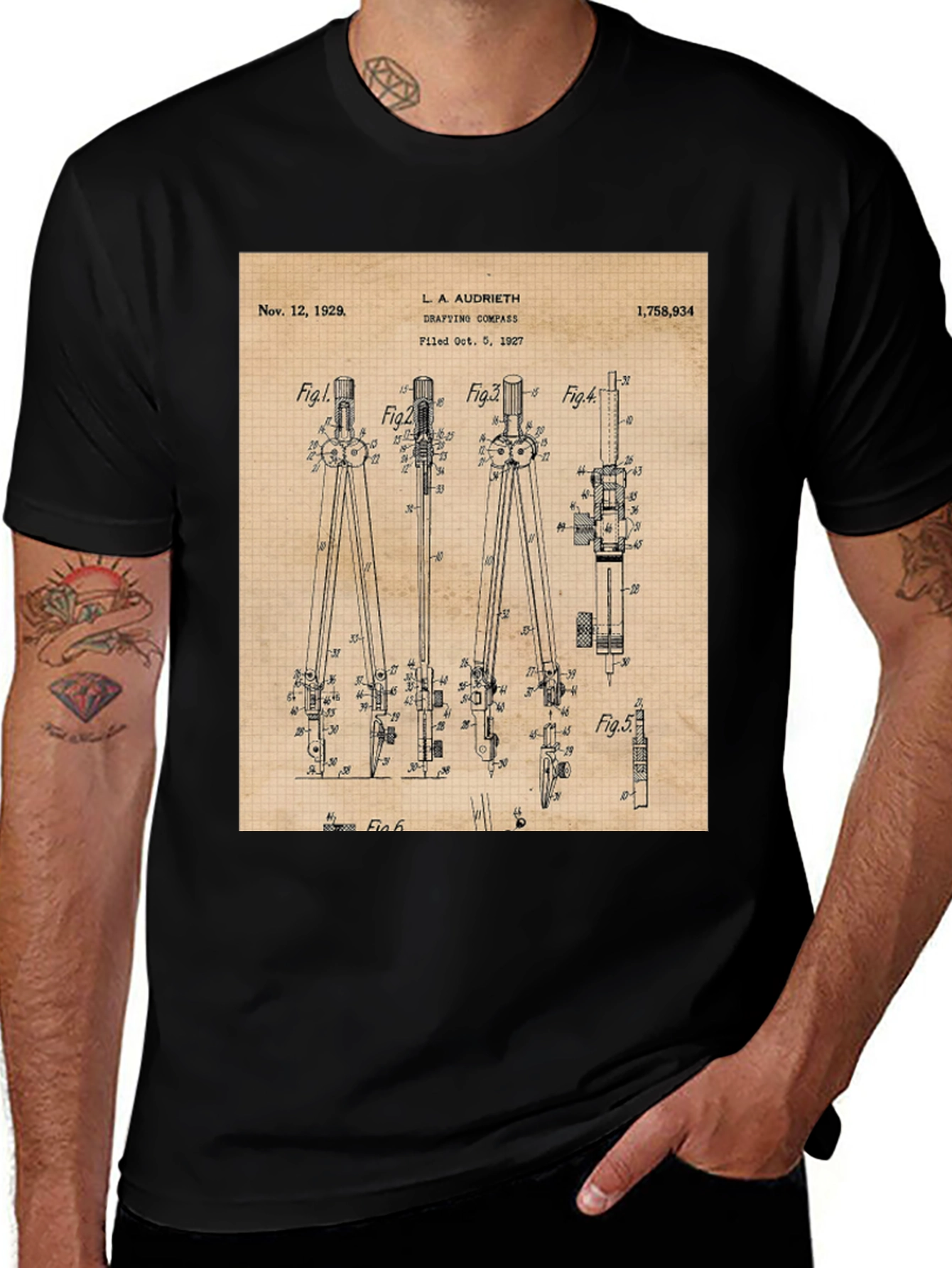 Variant 25 of Vintage Drafting Compass Patent Print T-Shirt