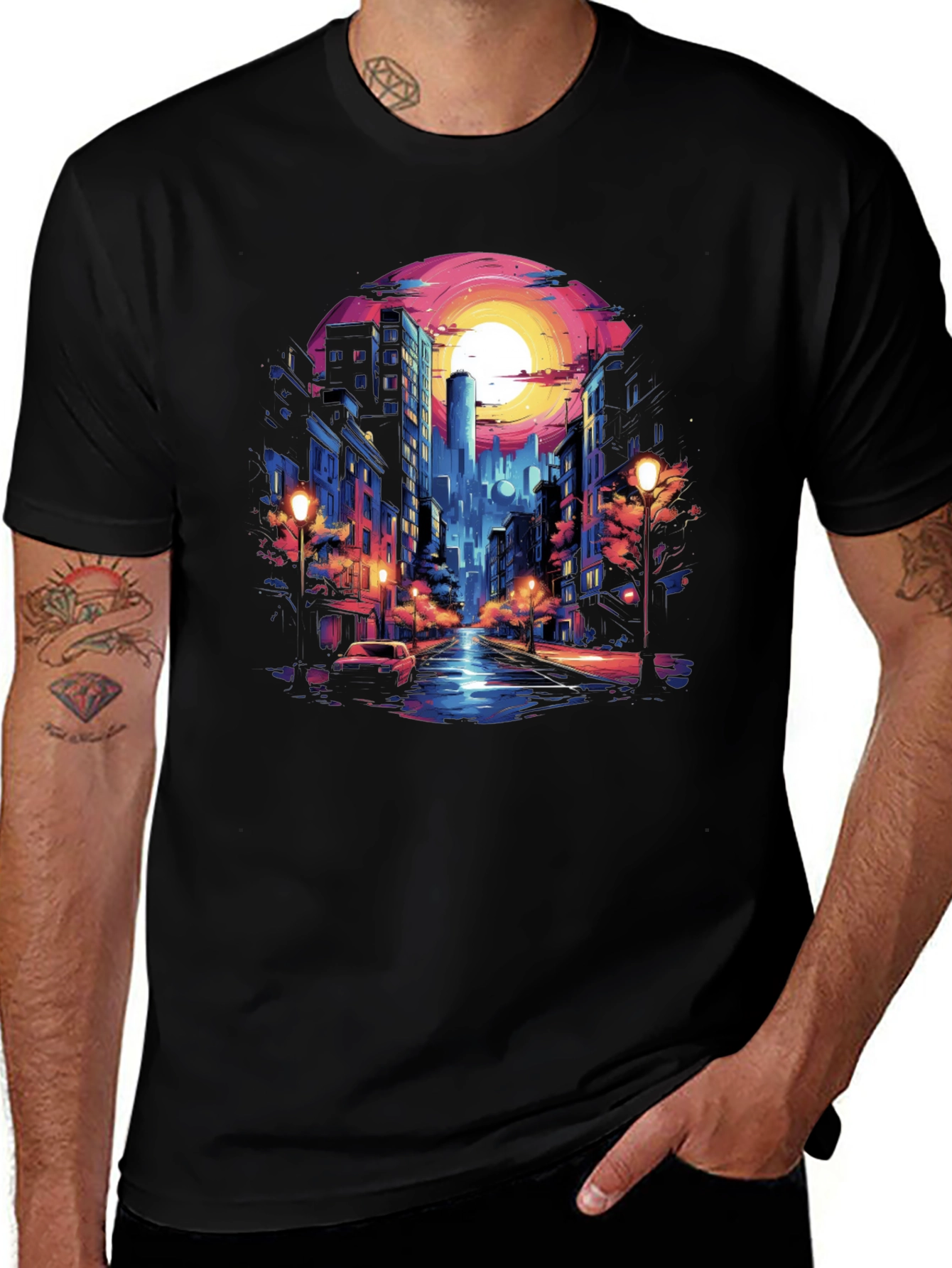 Neon Cityscape Graphic Tee