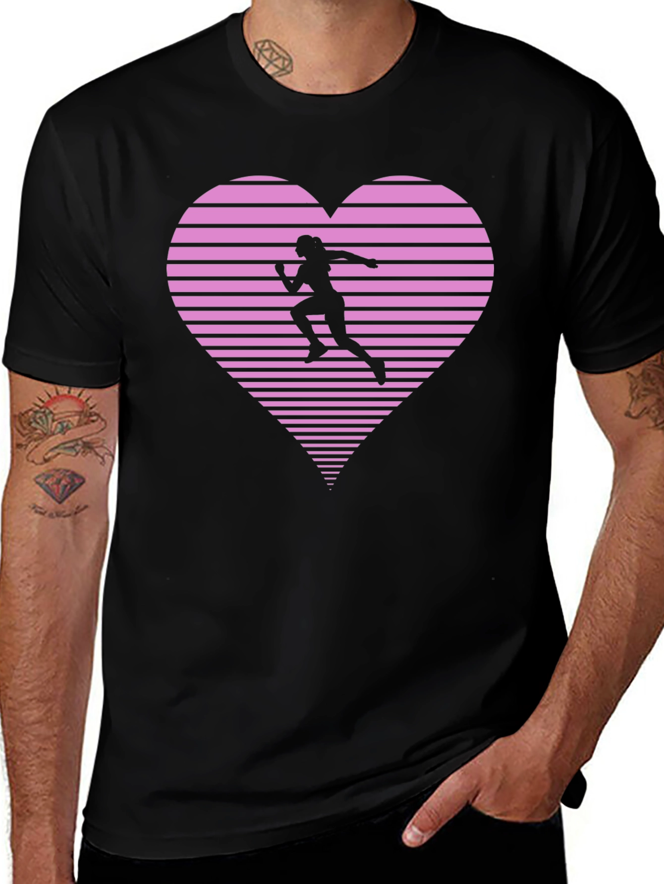 Variant 28 of Runner Heartbeat T-Shirt - Black Cotton Graphic Tee