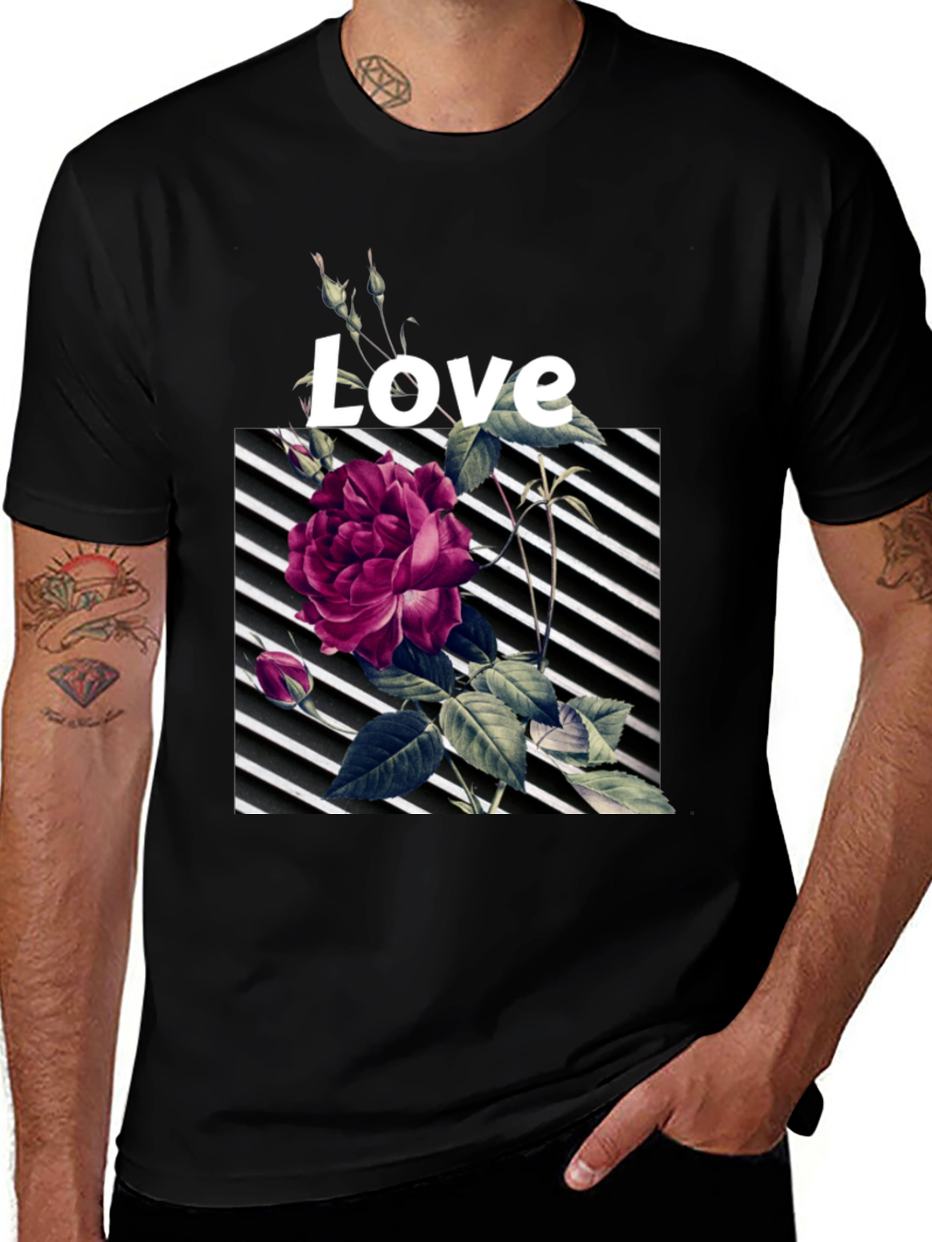Variant 29 of Love Floral Graphic Black T-Shirt