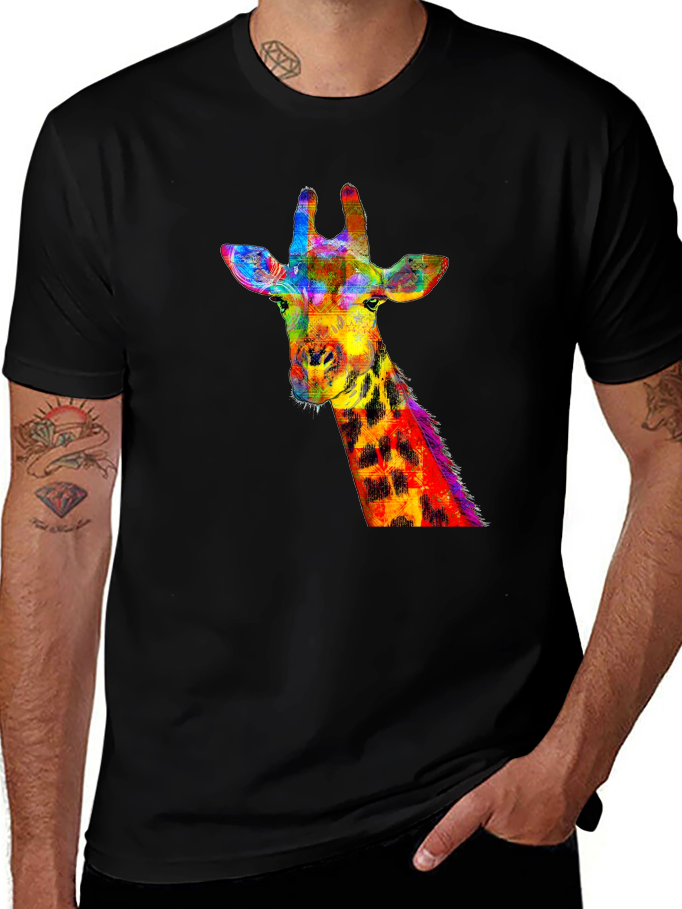 Variant 17 of Vibrant Giraffe Graphic Tee - Stylish Black T-Shirt
