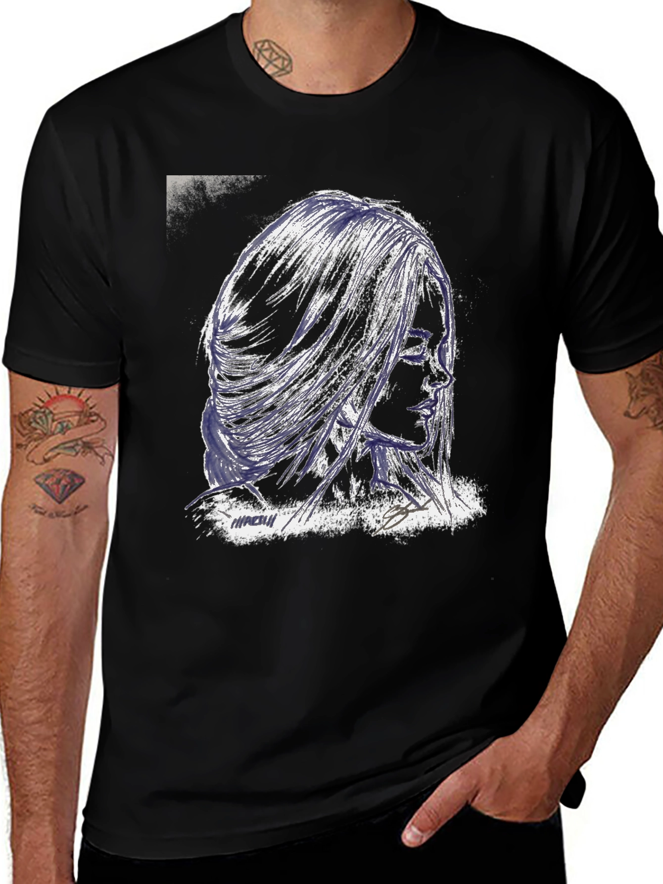 Variant 15 of Edgy Graphic Tee: Woman Portrait Black T-Shirt