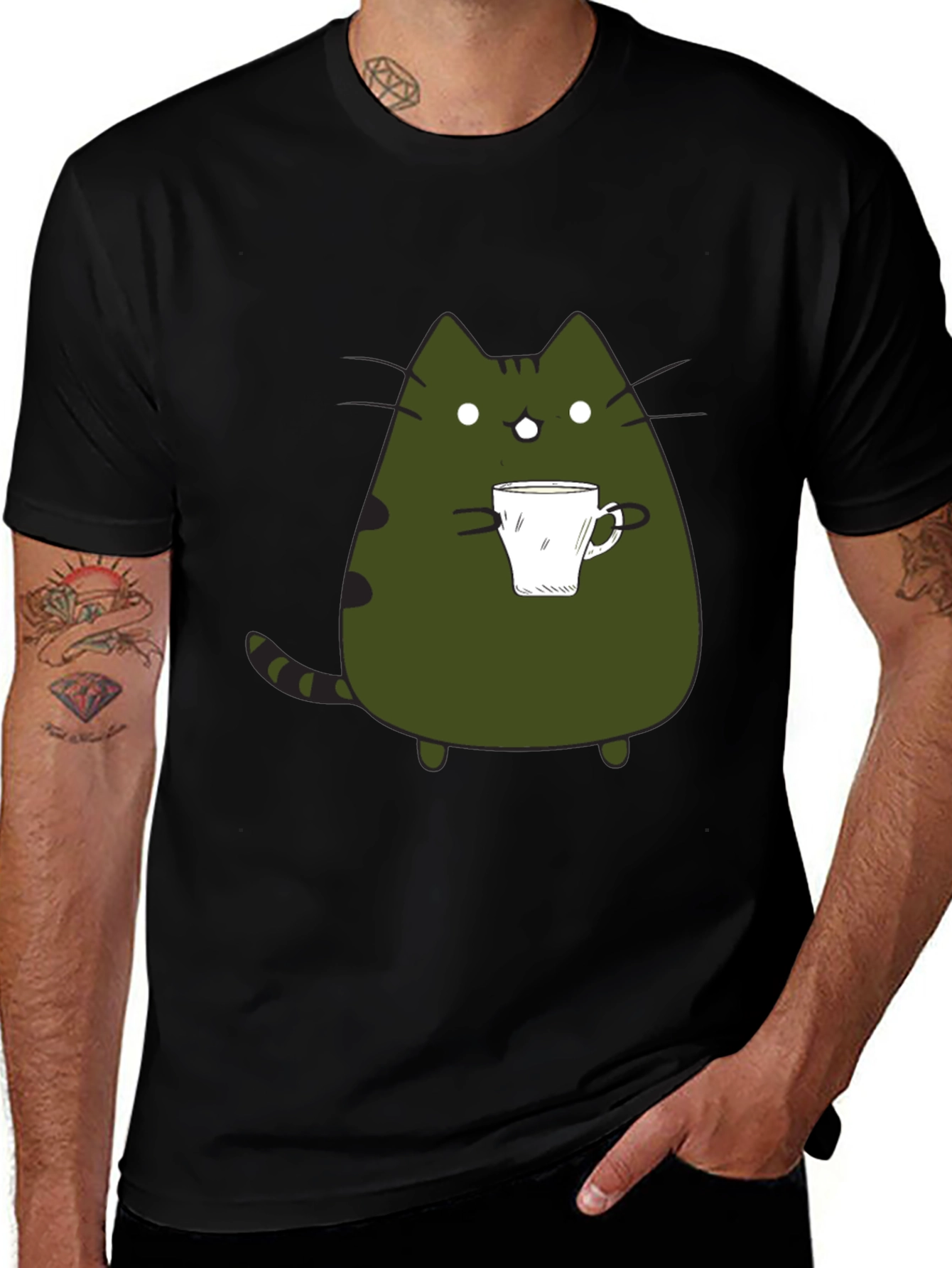Variant 18 of Cute Cat Coffee T-Shirt - Black Graphic Tee